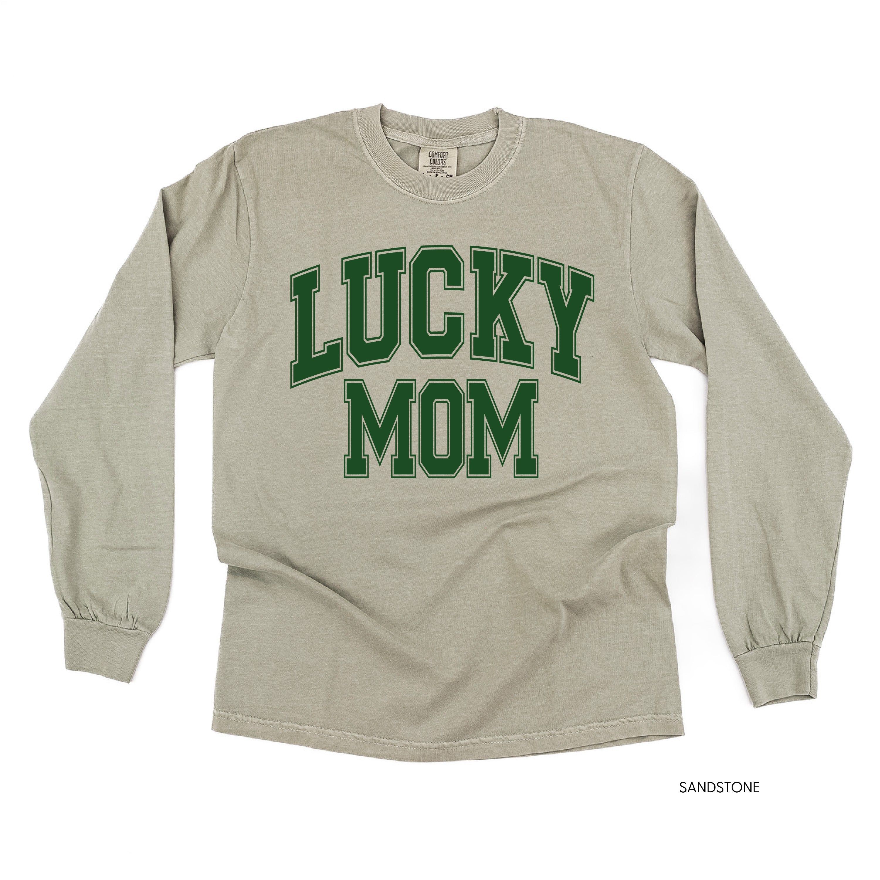 Lucky Mom - Varsity Outline - LONG SLEEVE Comfort Colors Tee Little Mama Shirt Shop