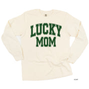 Lucky Mom - Varsity Outline - LONG SLEEVE Comfort Colors Tee Little Mama Shirt Shop