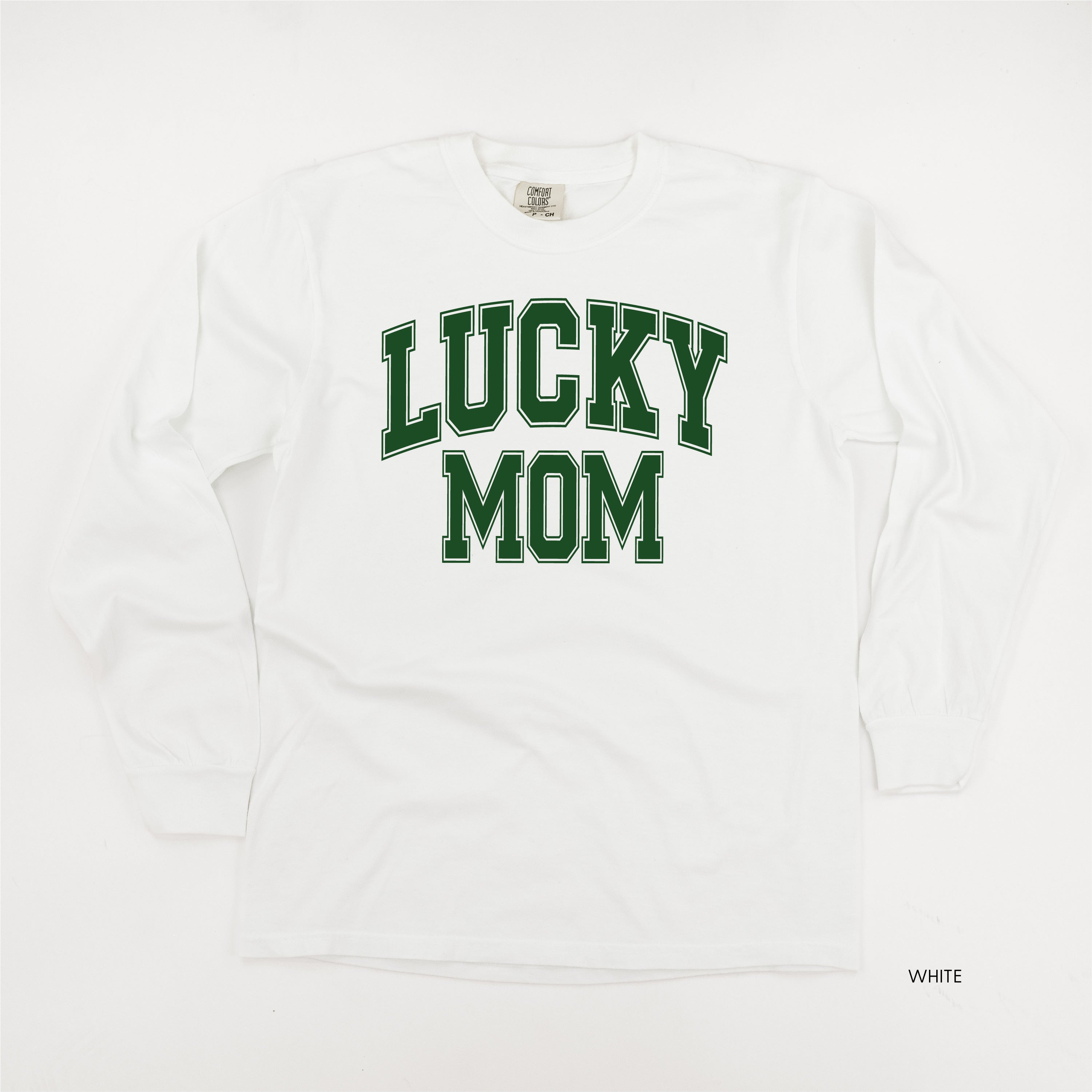Lucky Mom - Varsity Outline - LONG SLEEVE Comfort Colors Tee Little Mama Shirt Shop