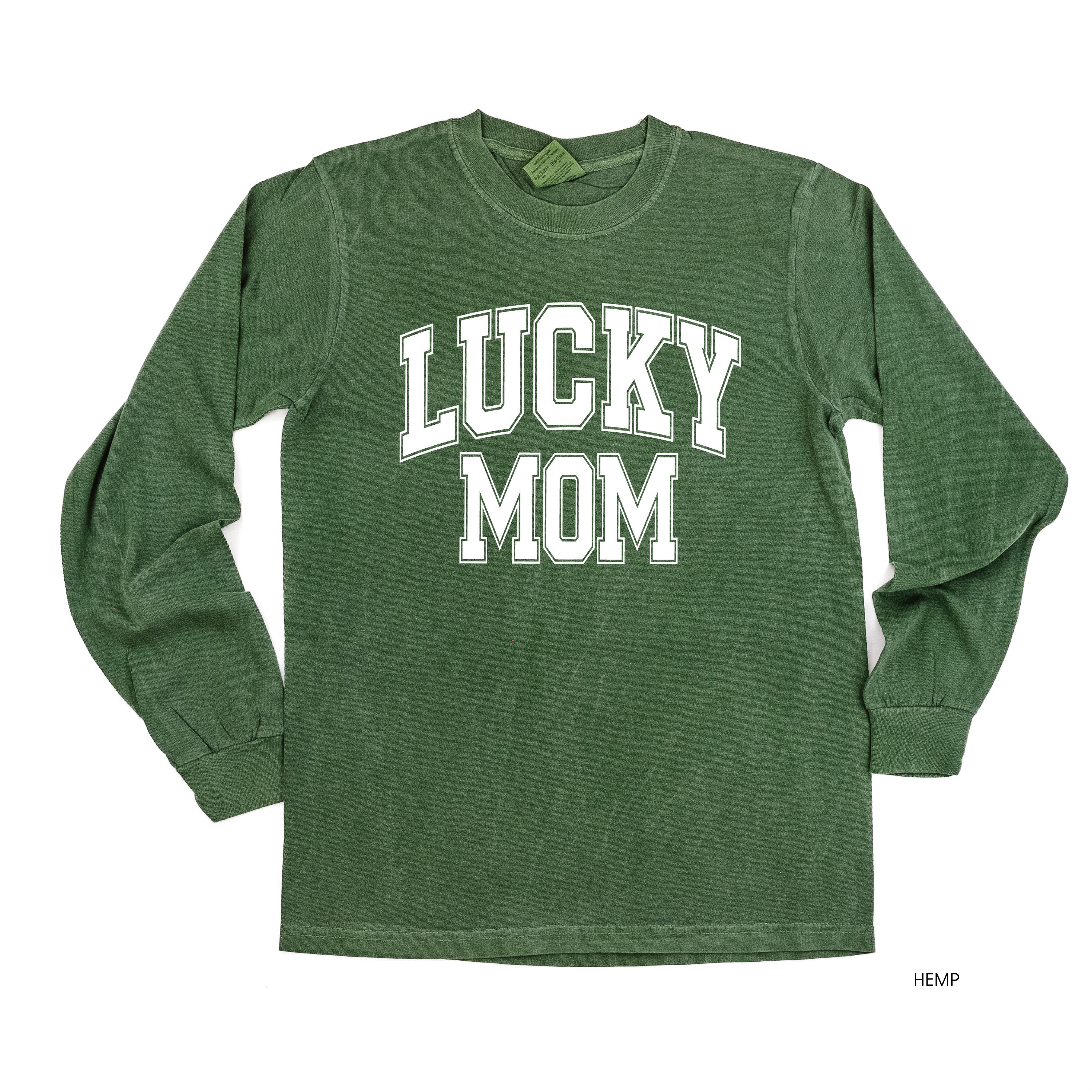 Lucky Mom - Varsity Outline - LONG SLEEVE Comfort Colors Tee Little Mama Shirt Shop