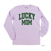 Lucky Mom - Varsity Outline - LONG SLEEVE Comfort Colors Tee Little Mama Shirt Shop