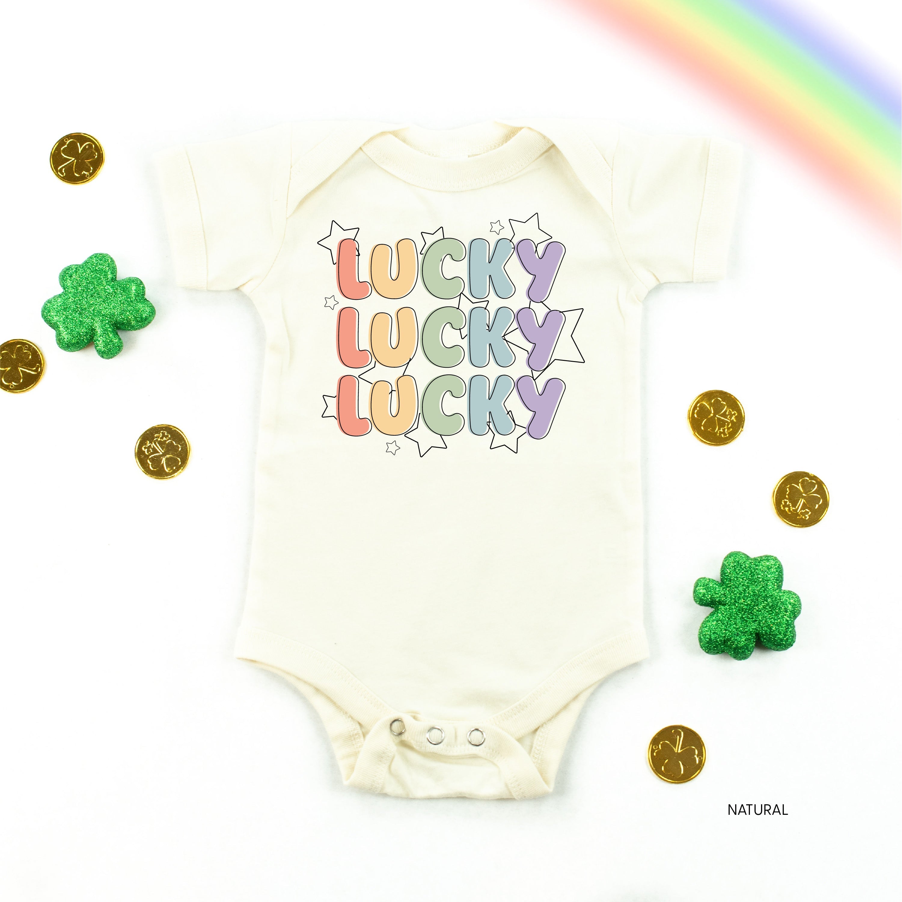 Bubble Letters & Stars Lucky x3 - Infant Bodysuit/Tee Little Mama Shirt Shop
