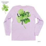 Watercolor Lucky You (pf&b) - LONG SLEEVE Comfort Colors Tee Little Mama Shirt Shop