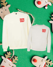 Adult off white and child natural sweaters with 'making spirits bright' graphic on front, shown on flat lay – Little Mama Shirt Shop