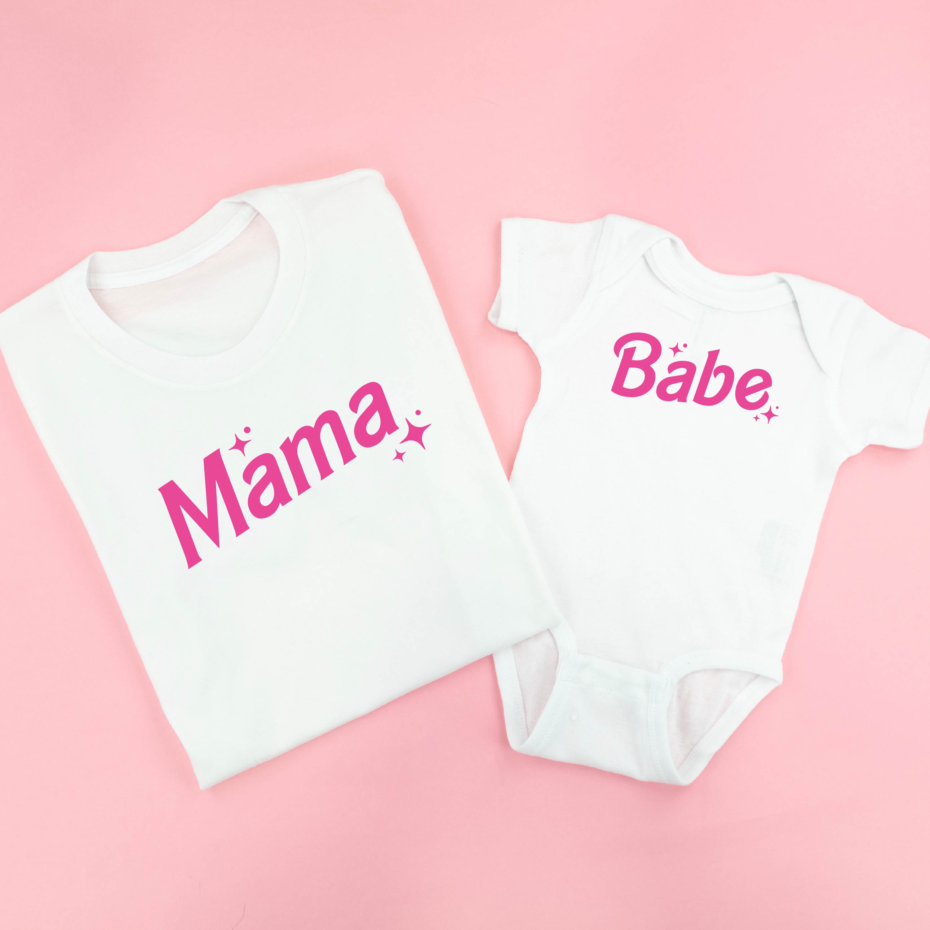 Mama + Babe (Barbie Party) - Set of 2 Tees Little Mama Shirt Shop