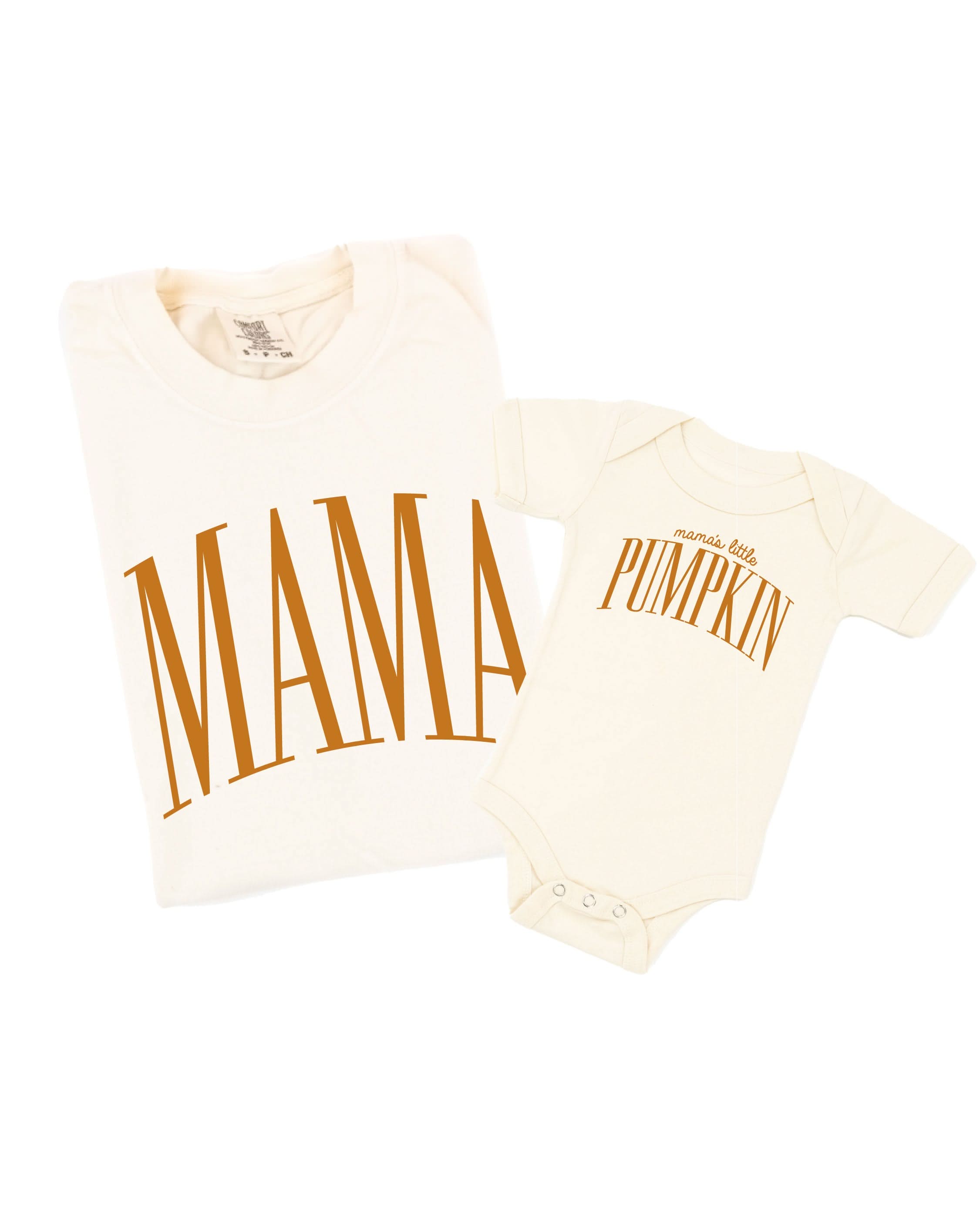 MAMA / Mama's Little Pumpkin - Tall Varsity - Ivory/Natural w/ Burnt Orange - Set of 2 Tees Little Mama Shirt Shop