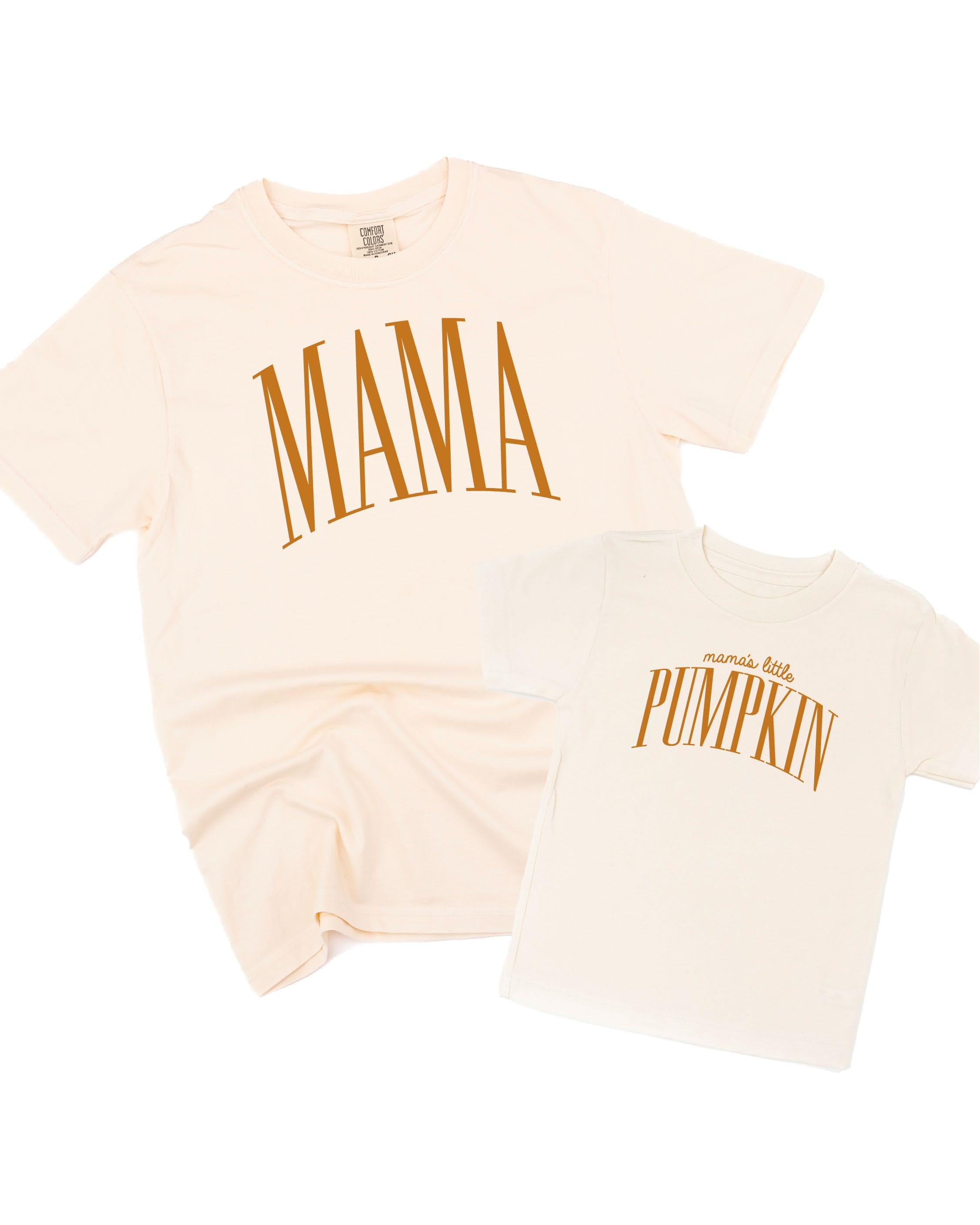 MAMA / Mama's Little Pumpkin - Tall Varsity - Ivory/Natural w/ Burnt Orange - Set of 2 Tees Little Mama Shirt Shop