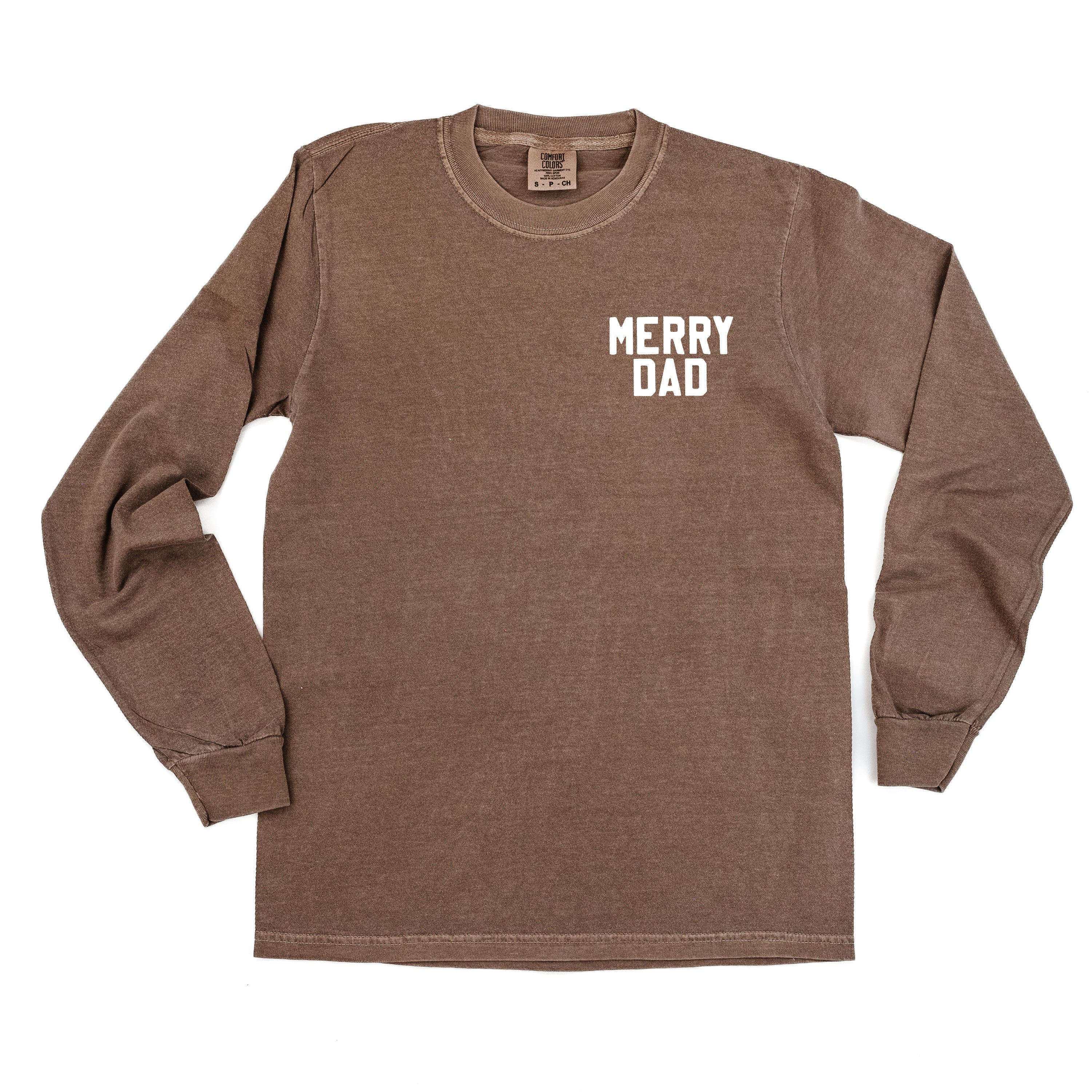 Merry Dad (pocket) - LONG SLEEVE Comfort Colors Tee Little Mama Shirt Shop