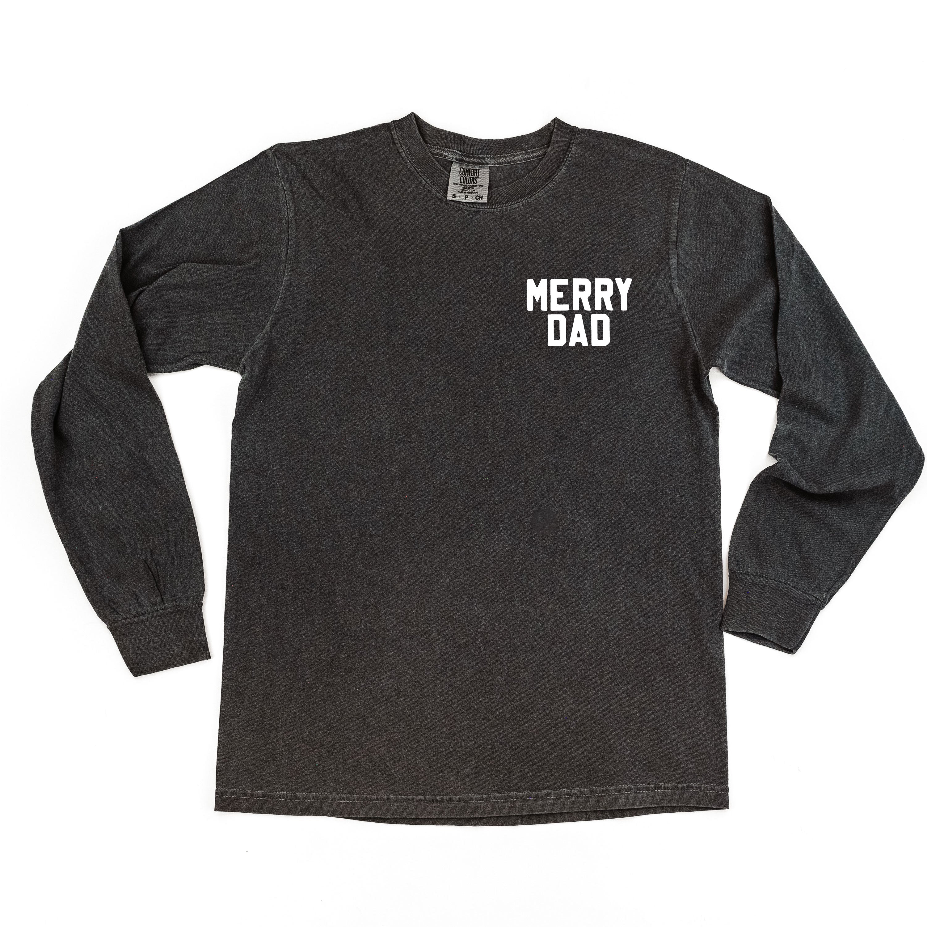 Merry Dad (pocket) - LONG SLEEVE Comfort Colors Tee Little Mama Shirt Shop