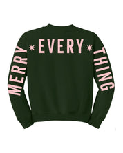Child forest sweater with 'Merry Every Thing' graphic, shown on flat lay – Little Mama Shirt Shop