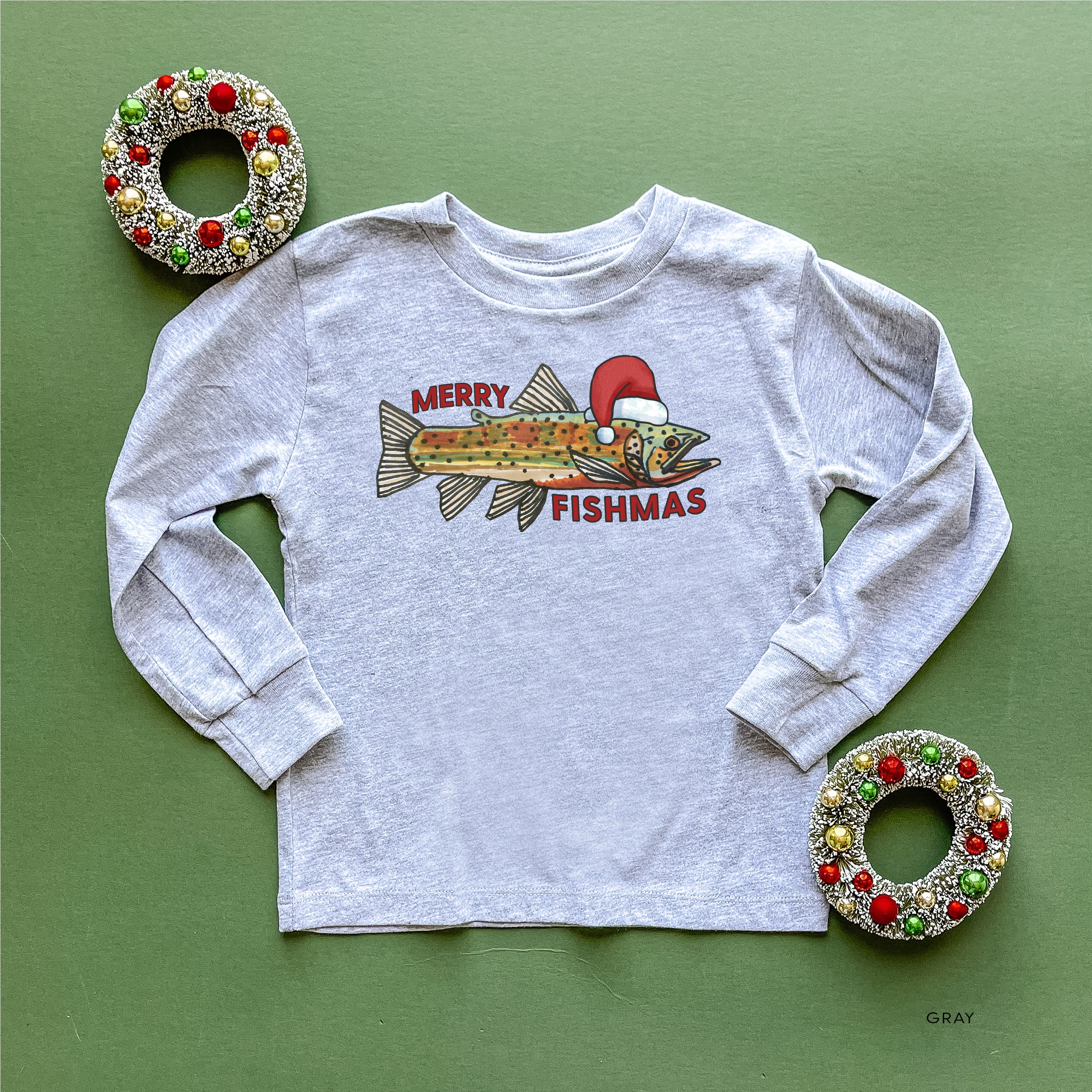Merry Fishmas - Child LONG SLEEVE Tee Little Mama Shirt Shop