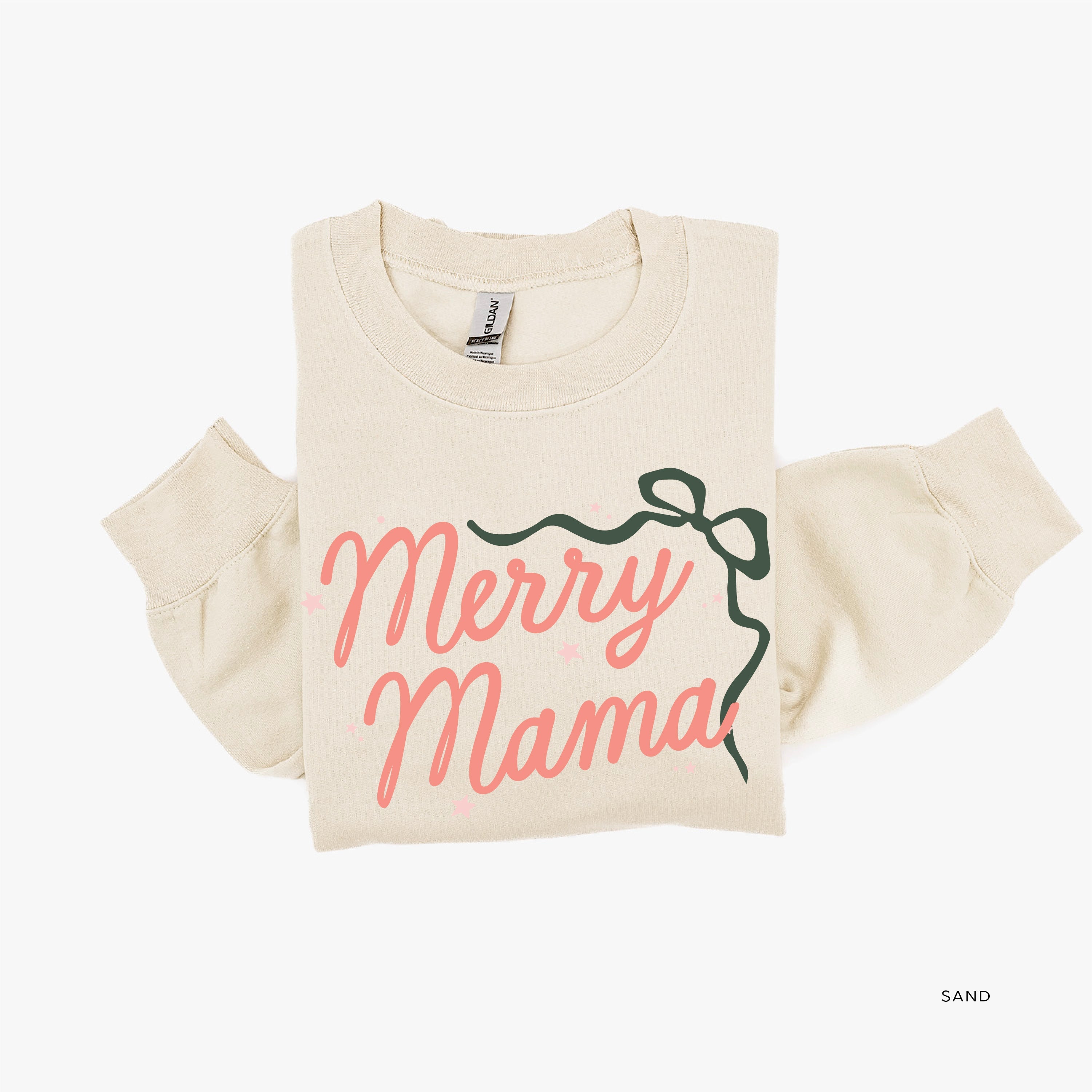 Merry Mama With Bow and Stars - BASIC Fleece Little Mama Shirt Shop LLC