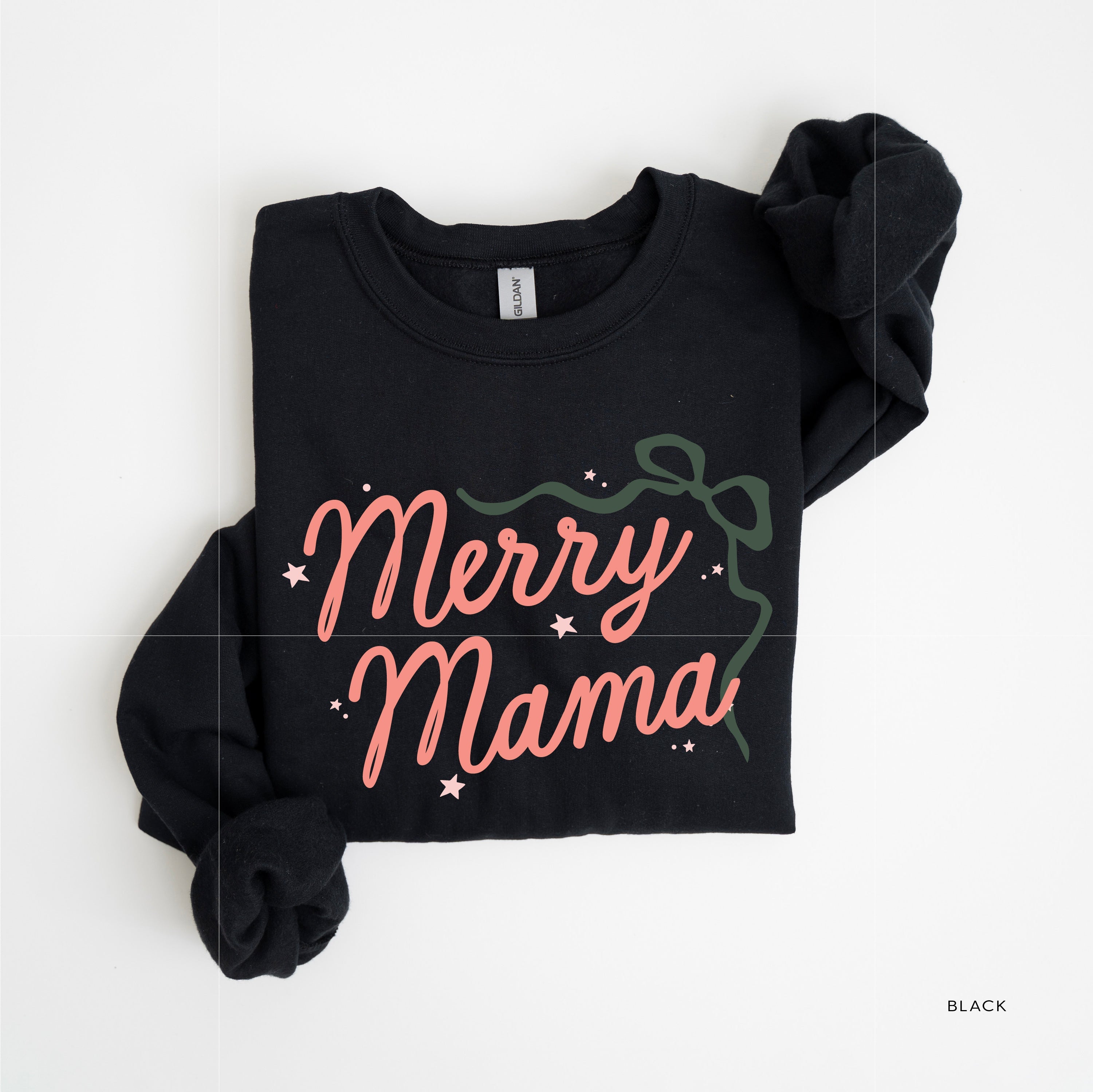 Merry Mama With Bow and Stars - BASIC Fleece Little Mama Shirt Shop LLC