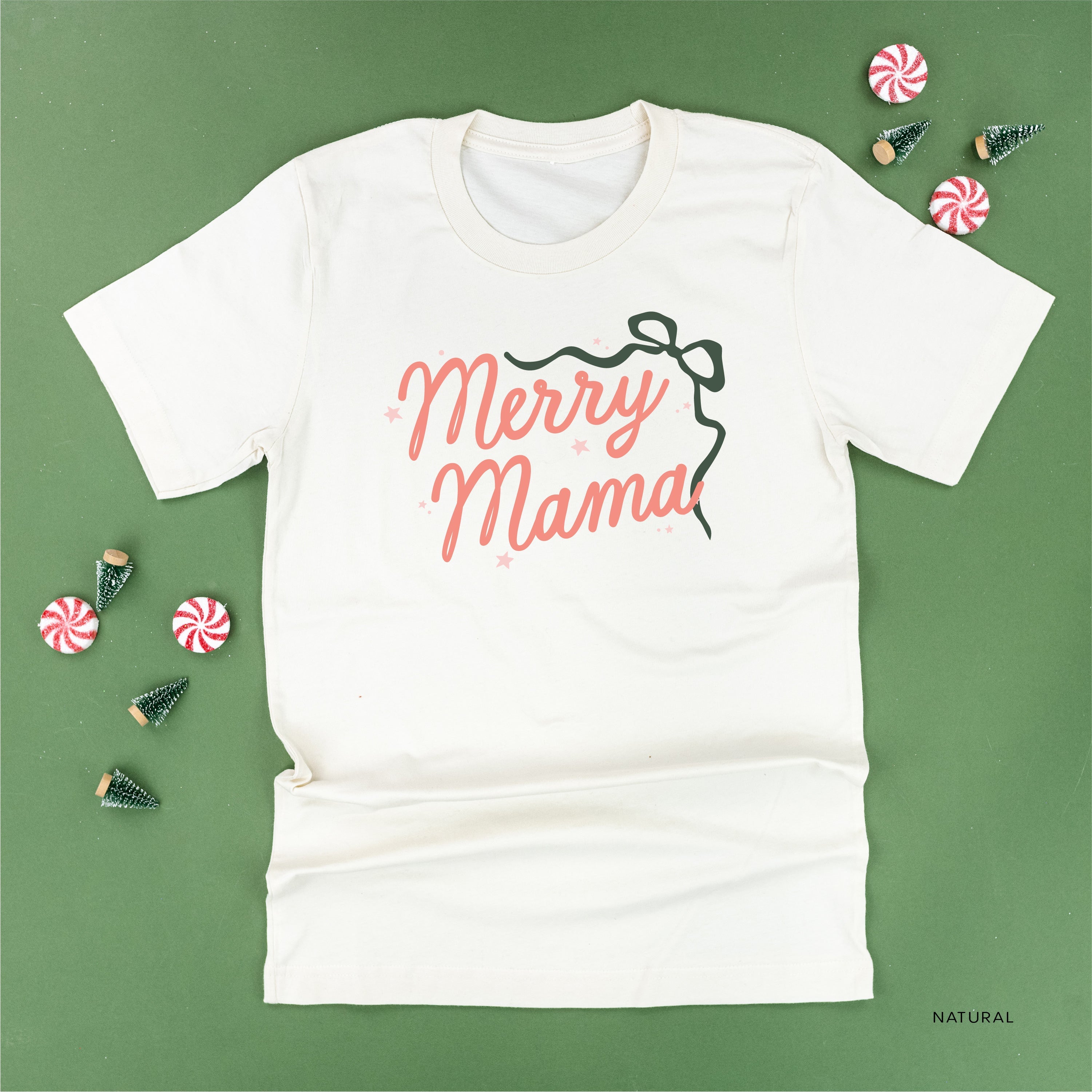 Merry Mama With Bow and Stars - Unisex Tee Little Mama Shirt Shop