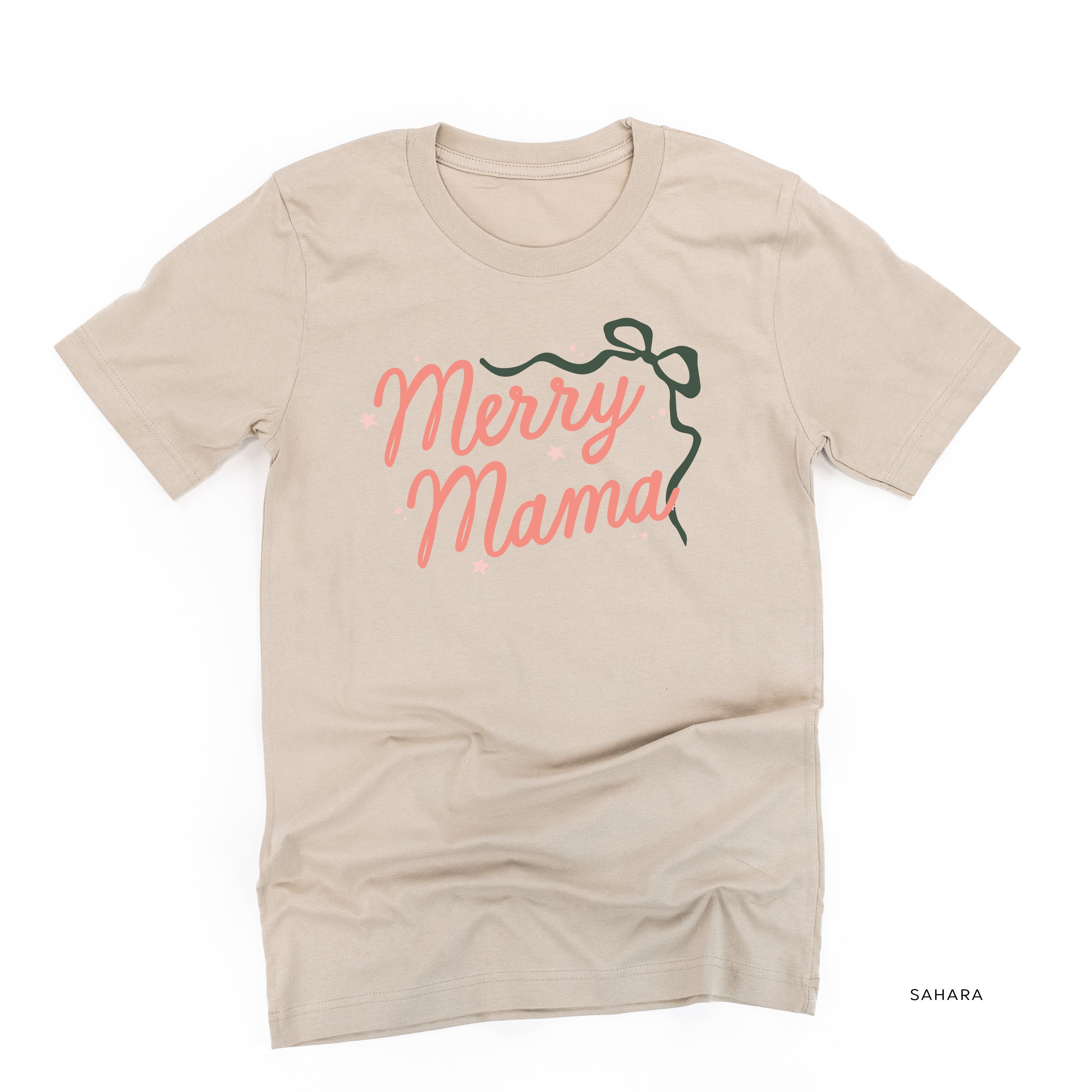 Merry Mama With Bow and Stars - Unisex Tee Little Mama Shirt Shop