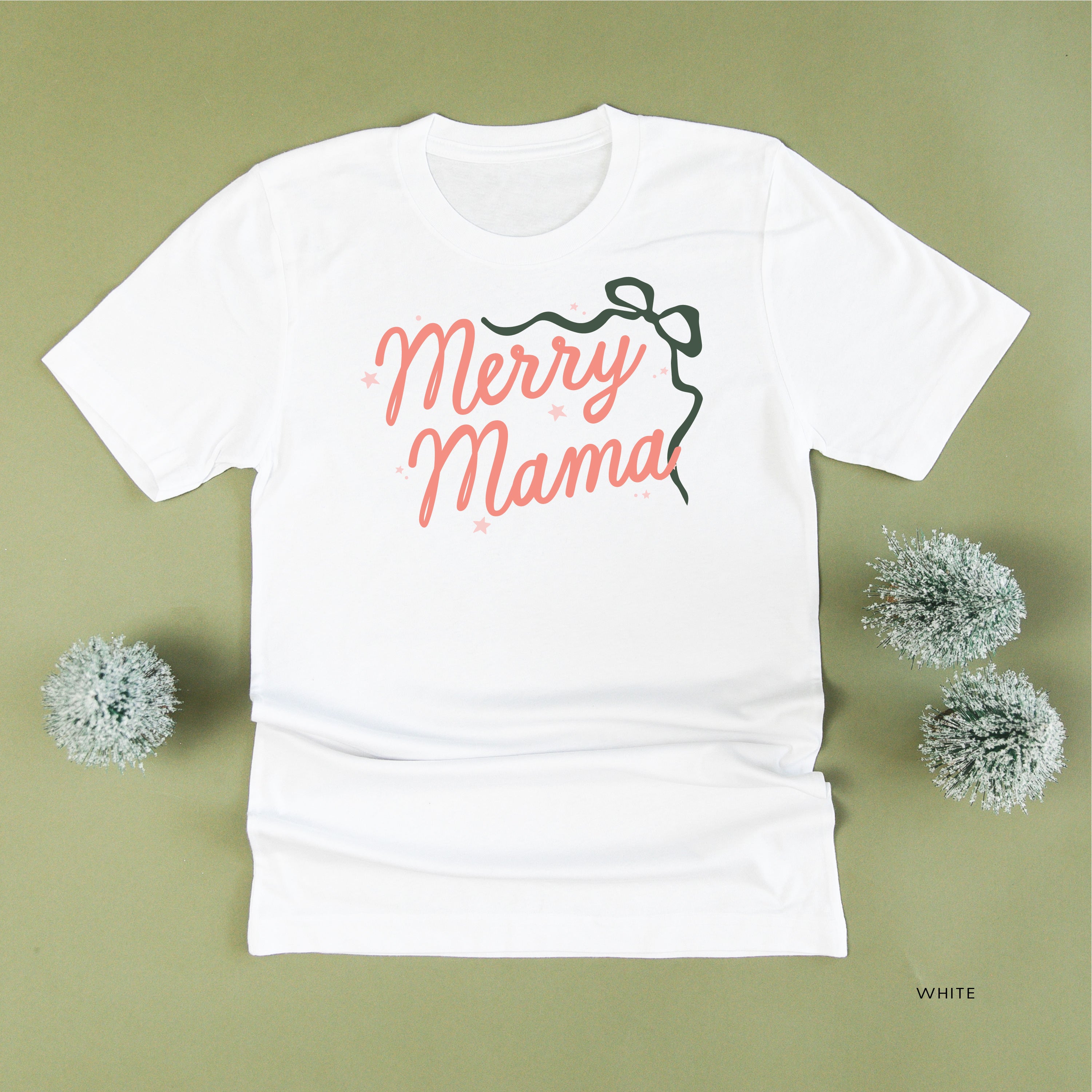 Merry Mama With Bow and Stars - Unisex Tee Little Mama Shirt Shop