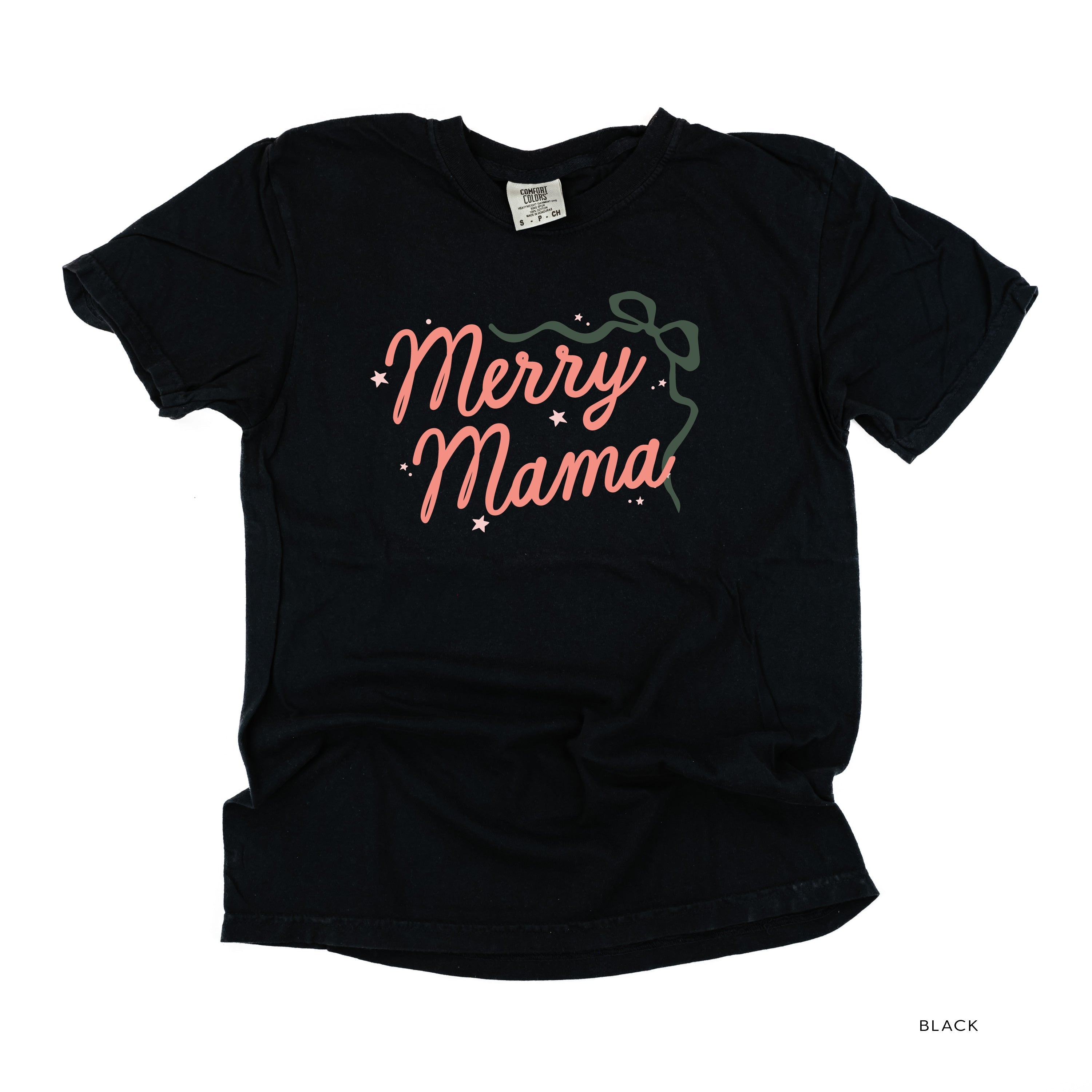 Merry Mama With Bow and Stars - Comfort Colors Tee Little Mama Shirt Shop