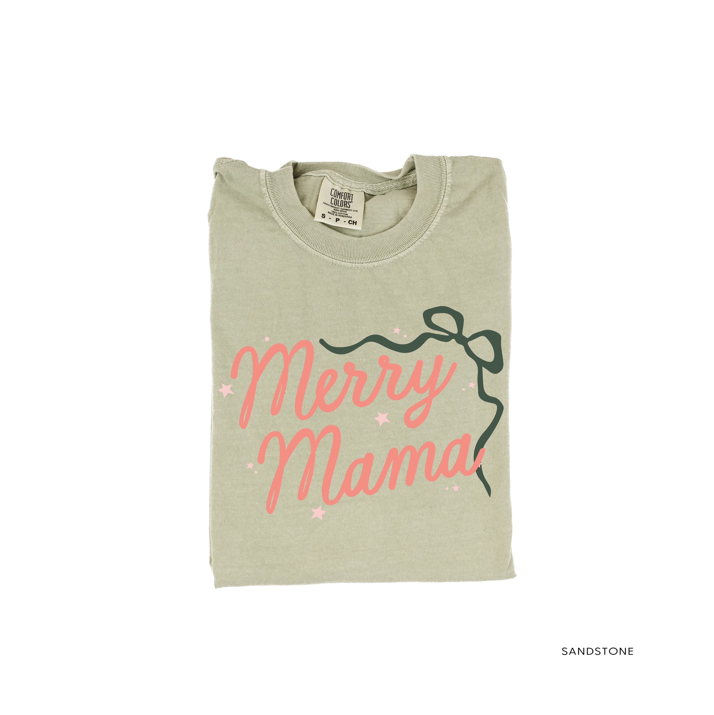 Merry Mama With Bow and Stars - Comfort Colors Tee Little Mama Shirt Shop