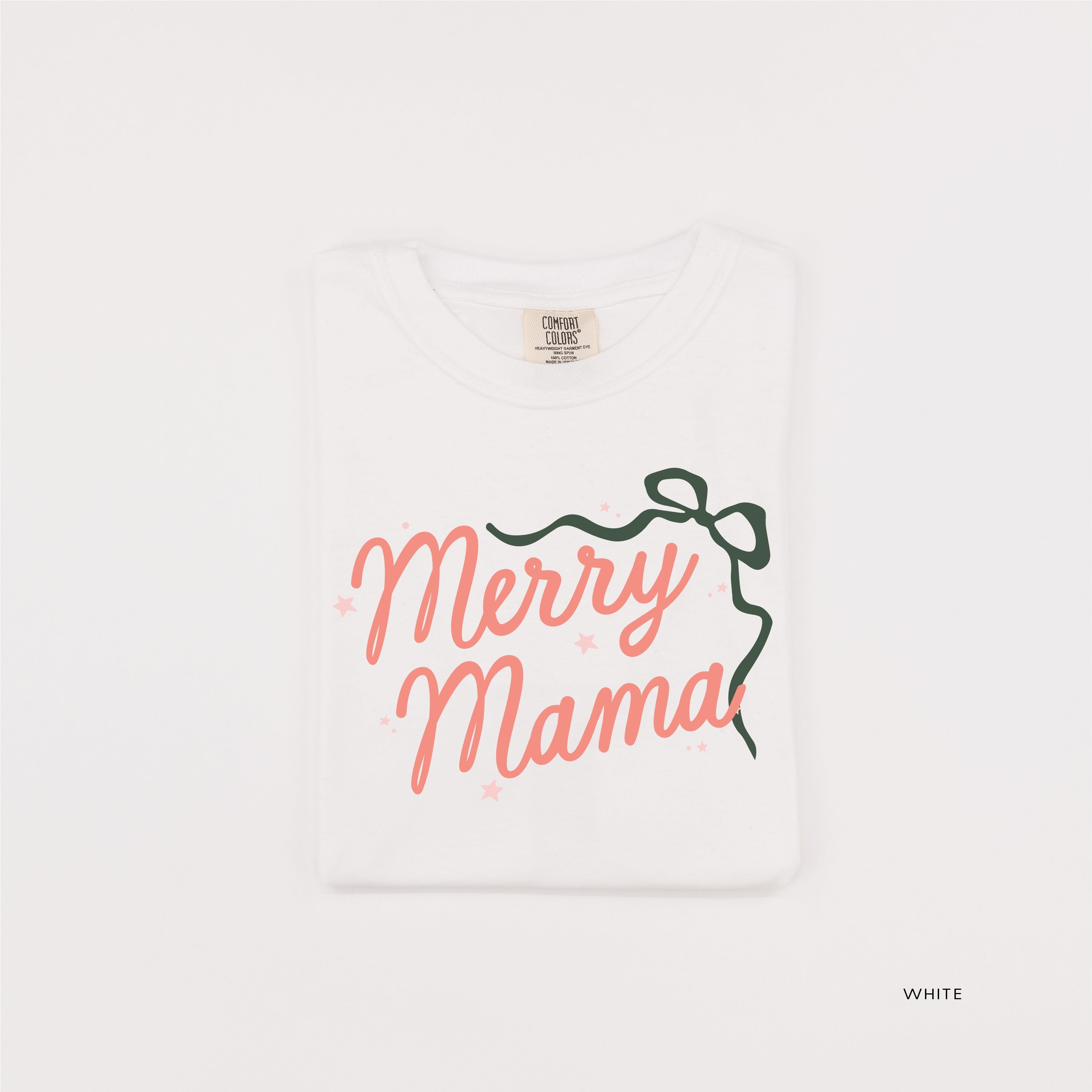 Merry Mama With Bow and Stars - Comfort Colors Tee Little Mama Shirt Shop