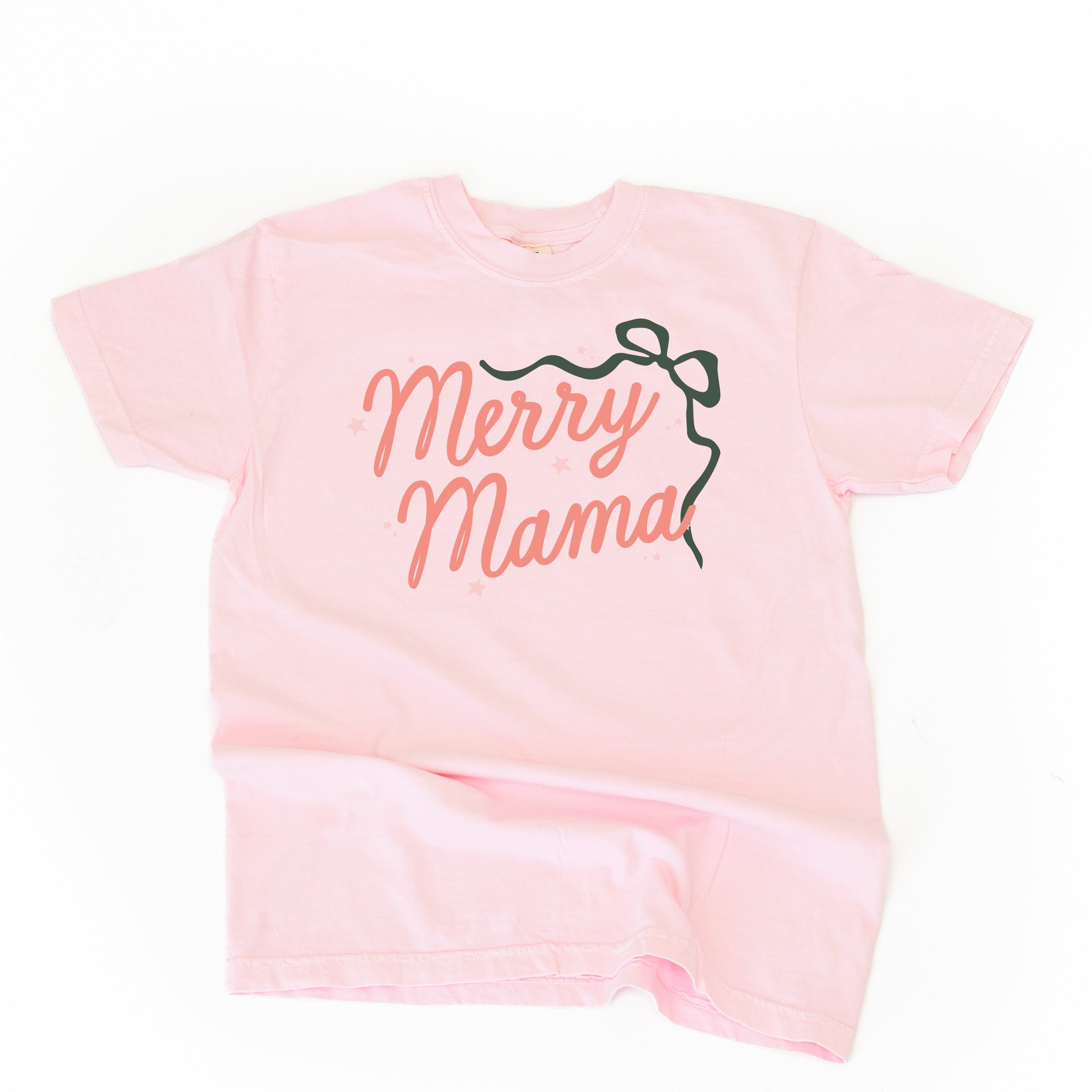 Merry Mama With Bow and Stars - Comfort Colors Tee Little Mama Shirt Shop
