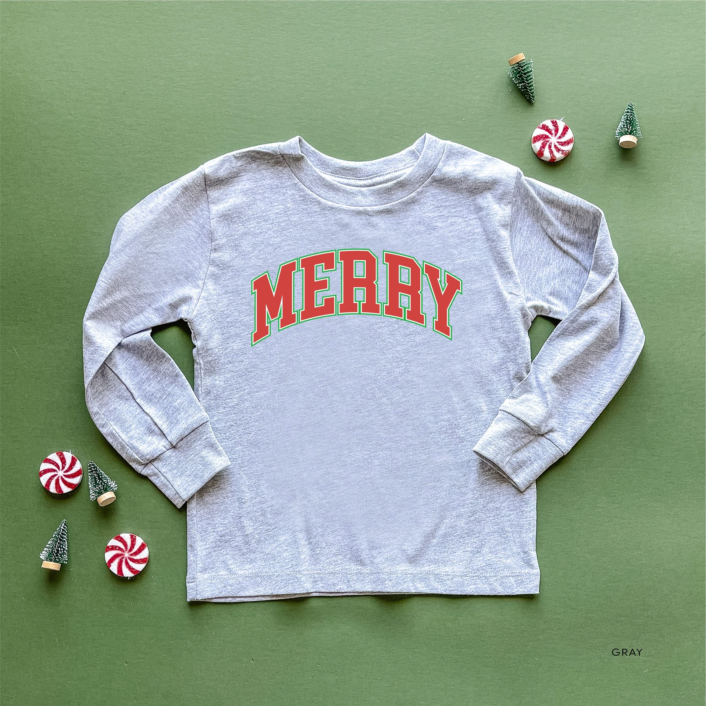 Merry (Varsity) - Child LONG SLEEVE Tee Little Mama Shirt Shop