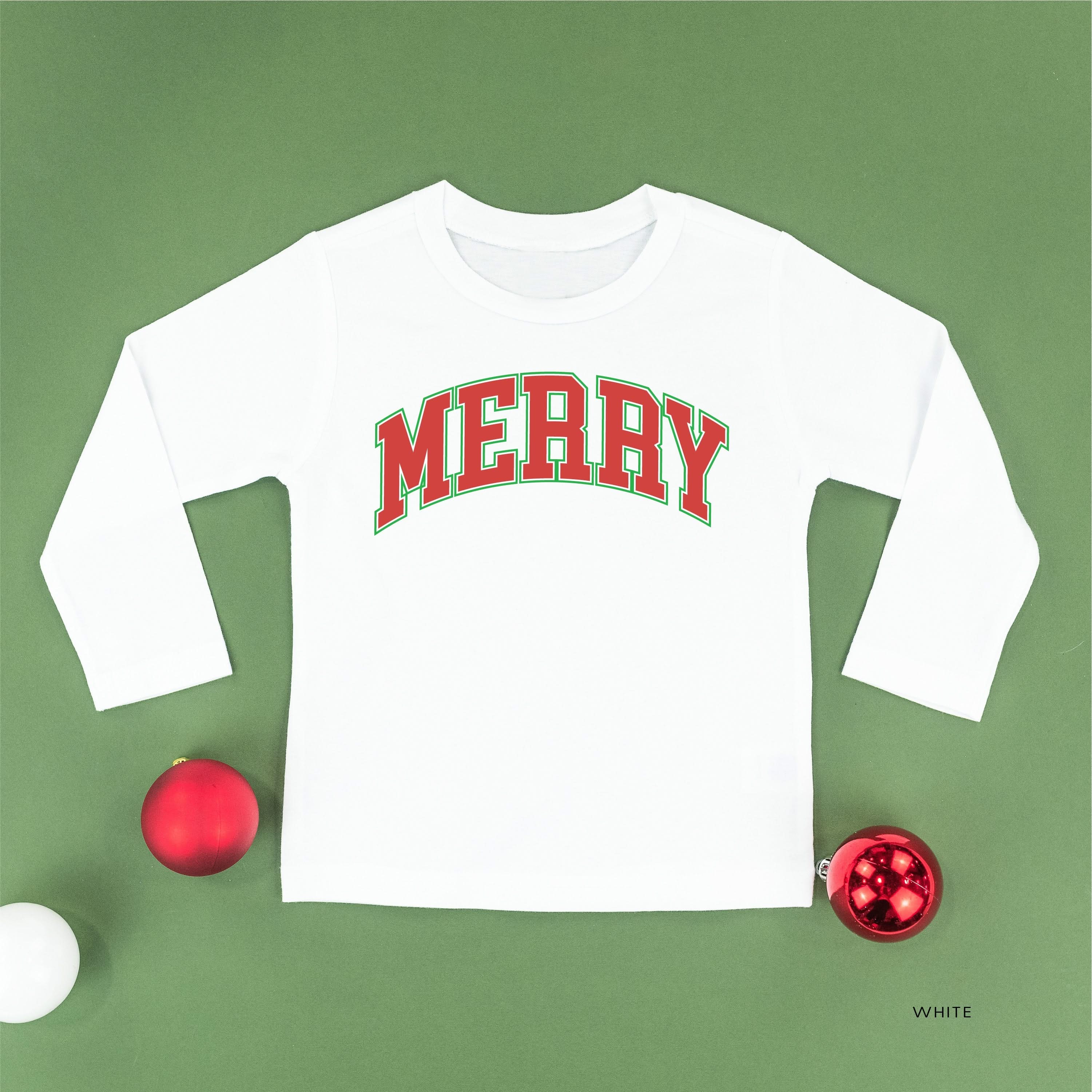 Merry (Varsity) - Child LONG SLEEVE Tee Little Mama Shirt Shop