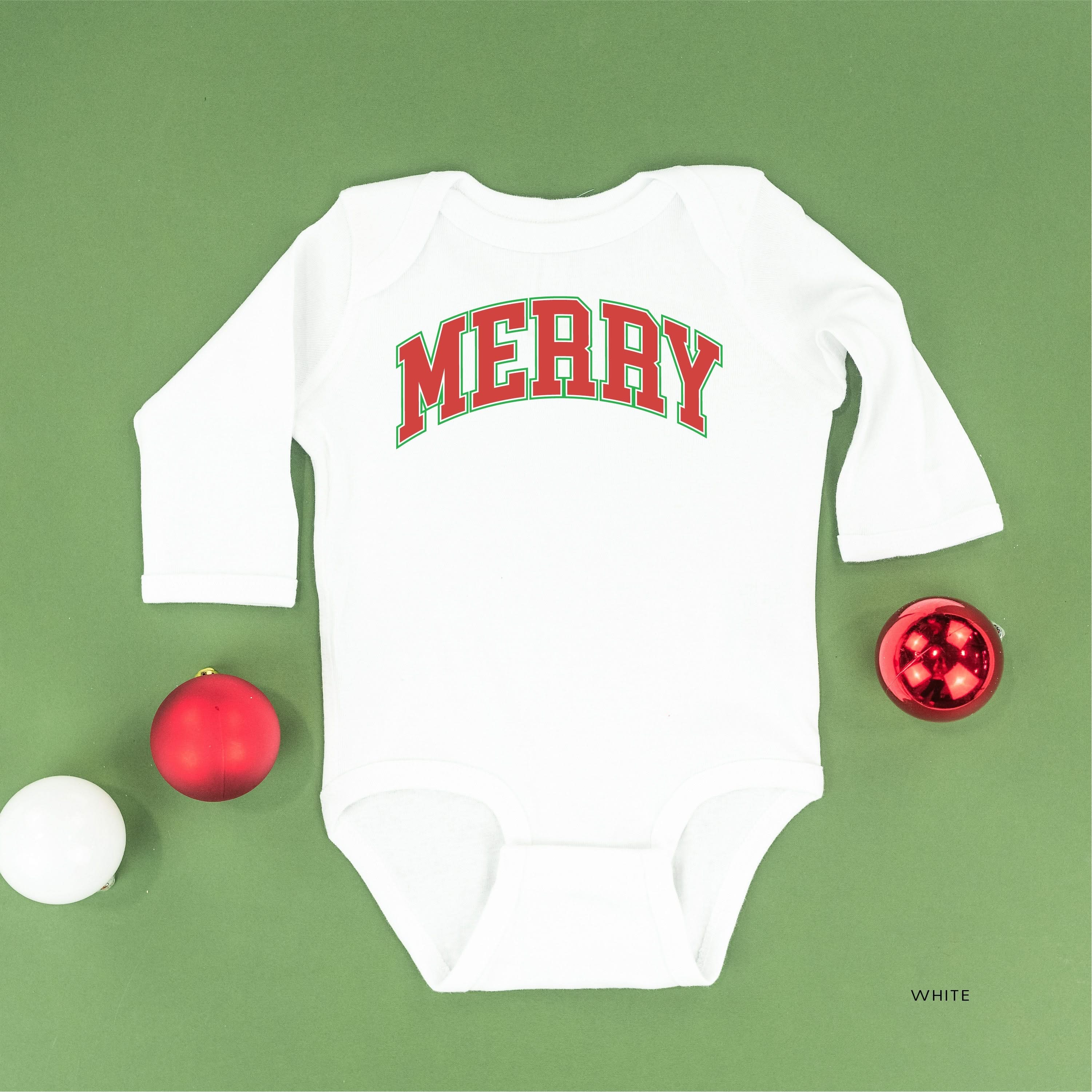 Merry (Varsity) - Child LONG SLEEVE Tee Little Mama Shirt Shop