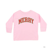 Merry (Varsity) - Child LONG SLEEVE Tee Little Mama Shirt Shop