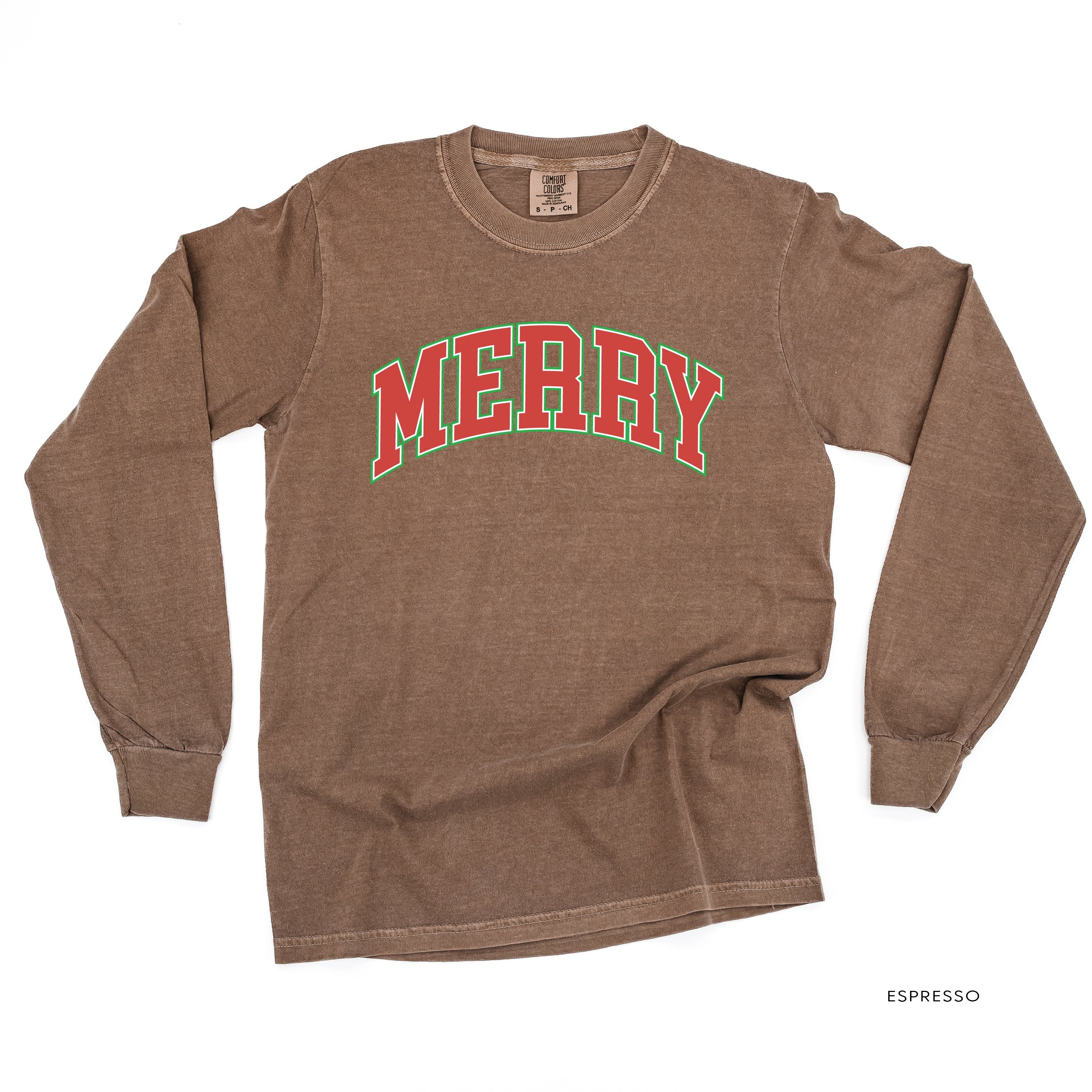Merry (Varsity) - LONG SLEEVE Comfort Colors Tee Little Mama Shirt Shop