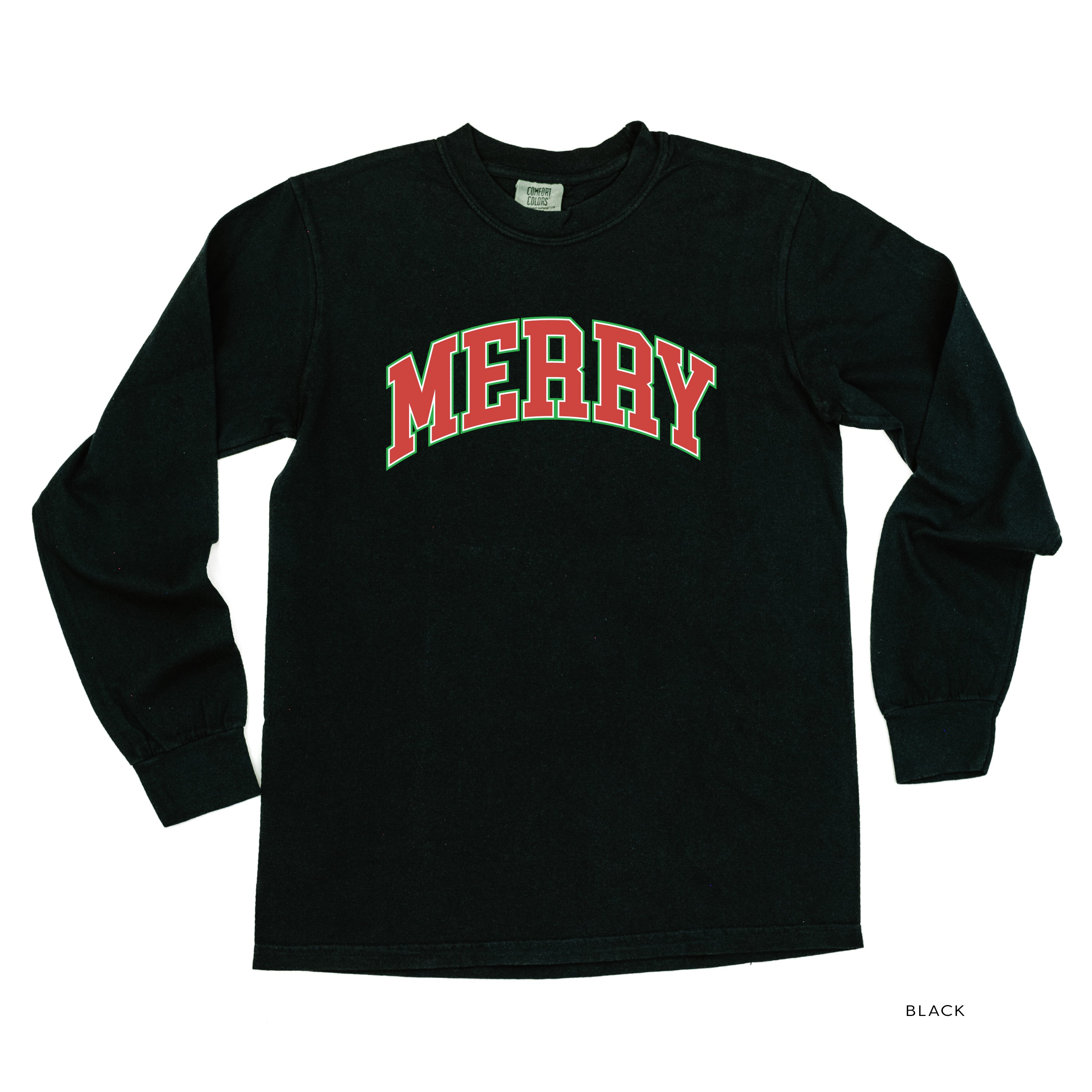 Merry (Varsity) - LONG SLEEVE Comfort Colors Tee Little Mama Shirt Shop