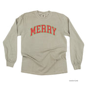 Merry (Varsity) - LONG SLEEVE Comfort Colors Tee Little Mama Shirt Shop