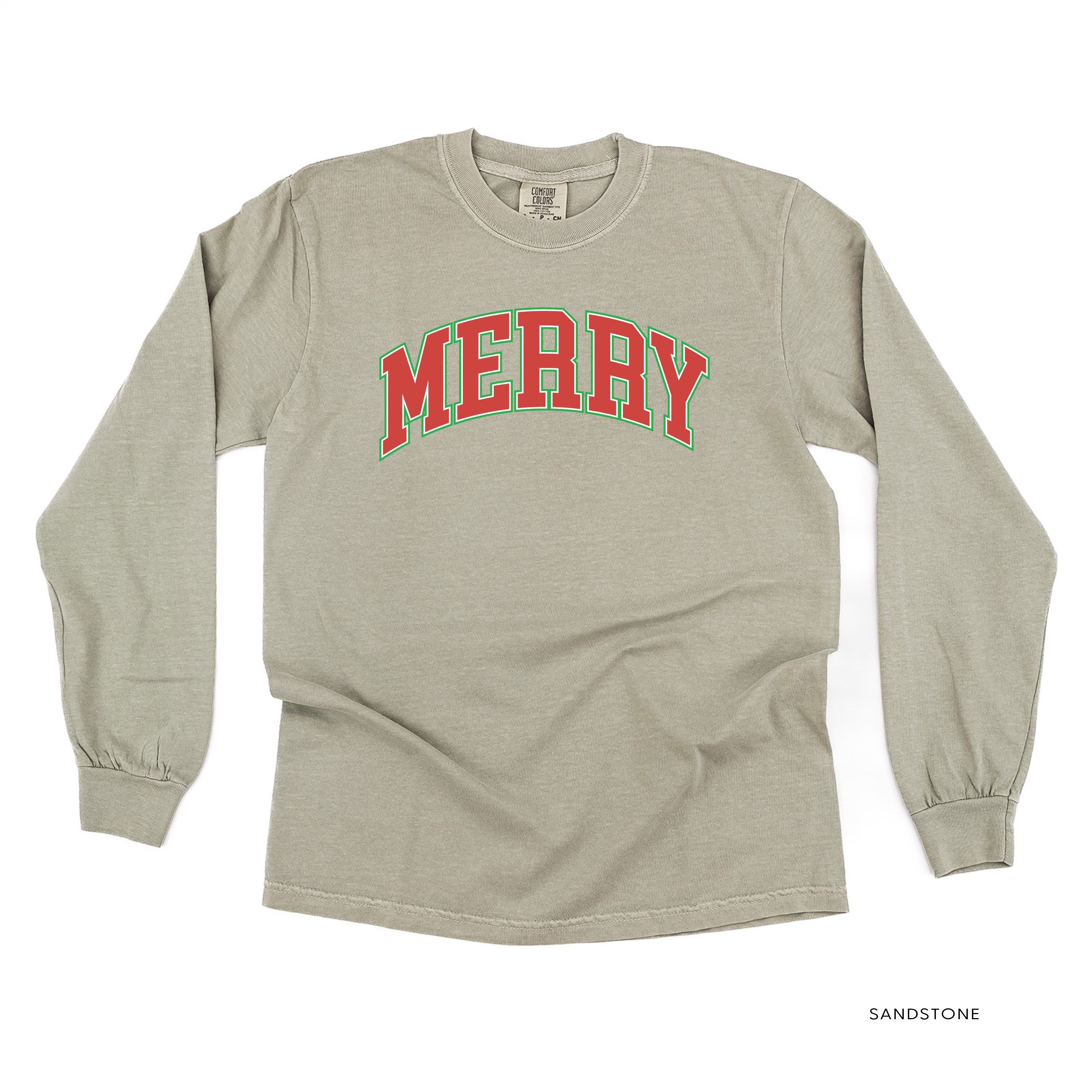 Merry (Varsity) - LONG SLEEVE Comfort Colors Tee Little Mama Shirt Shop