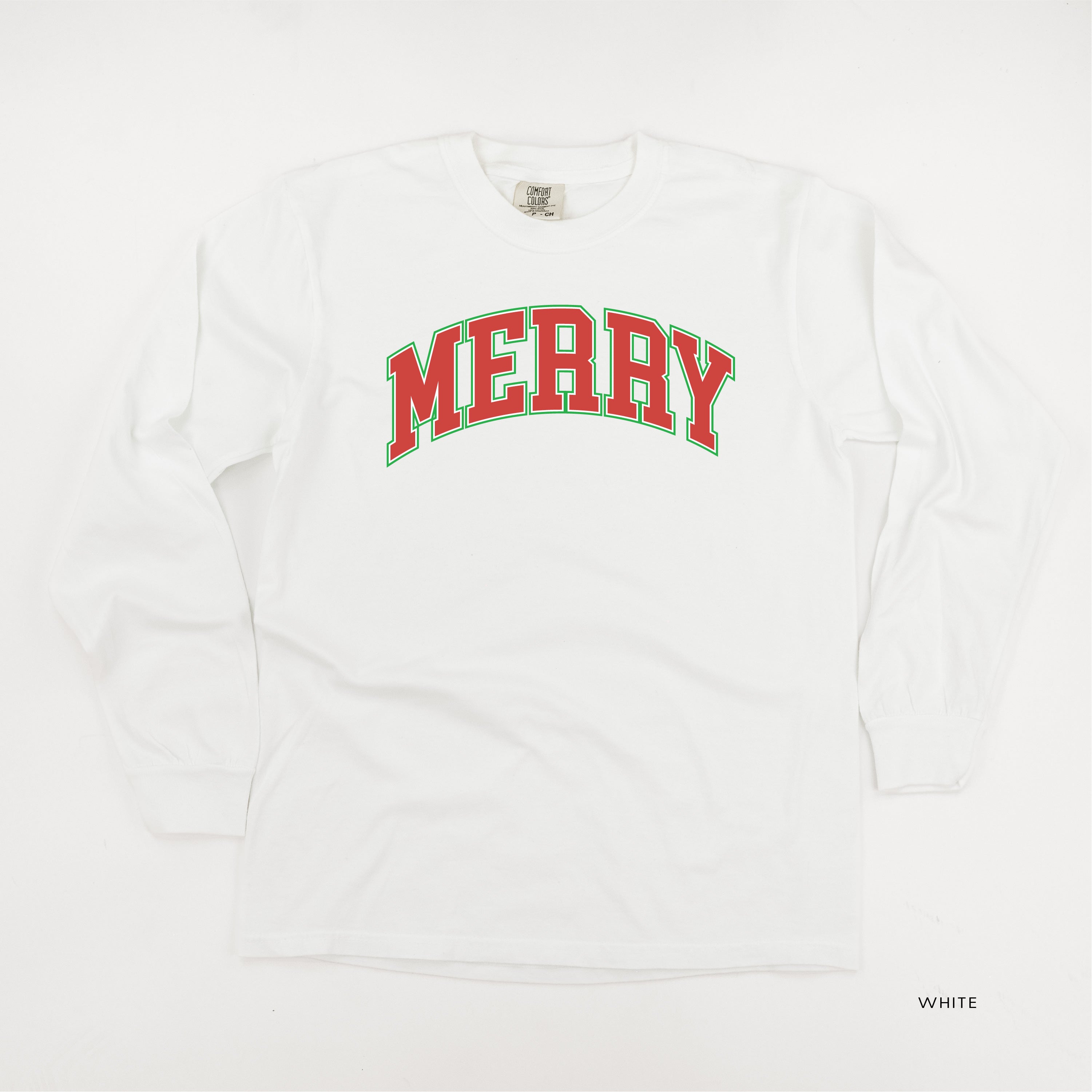 Merry (Varsity) - LONG SLEEVE Comfort Colors Tee Little Mama Shirt Shop