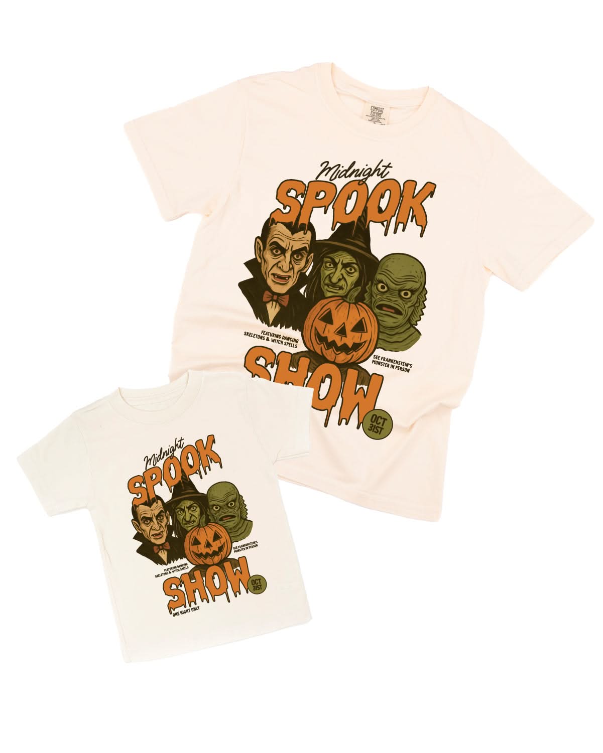 Midnight Spook Show - Set of 2 Ivory/Natural Coordinating Tees Little Mama Shirt Shop