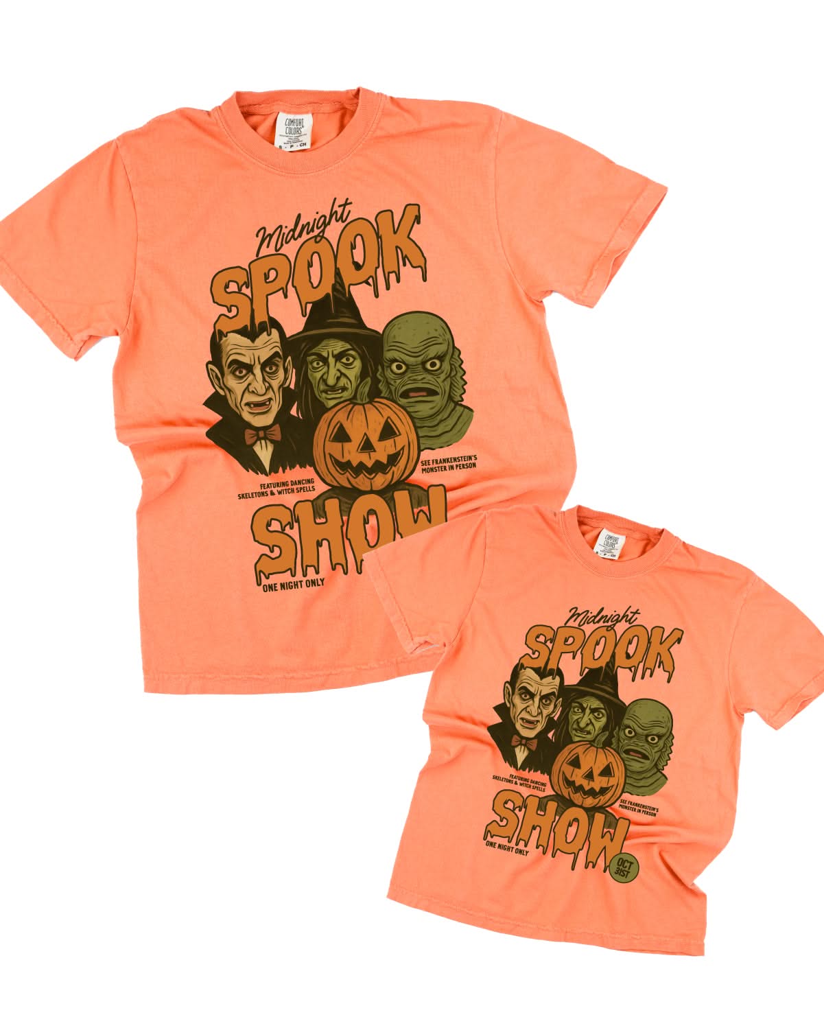 Midnight Spook Show - Set of 2 Matching Terracotta Comfort Colors Tees Little Mama Shirt Shop