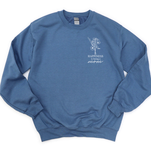 Bouquet Style - Happiness is Being a MOM - BASIC FLEECE CREWNECK