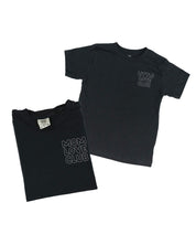 Adult and Child tee in black with "Little Love Club" and "Mom Love Club" bubble letter text design on front left chest, shown on flat lay – Little Mama Shirt Shop