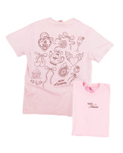 Adult tee in blossom with "More Amore" print on front and Valentines collage design on back, shown on flat lay – Little Mama Shirt Shop