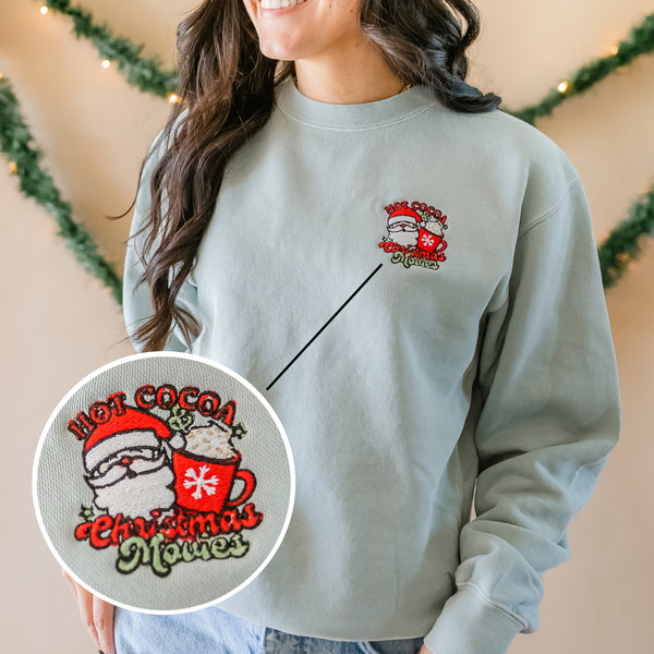 Embroidered PIGMENT Crewneck - Hot Cocoa And Christmas Movies