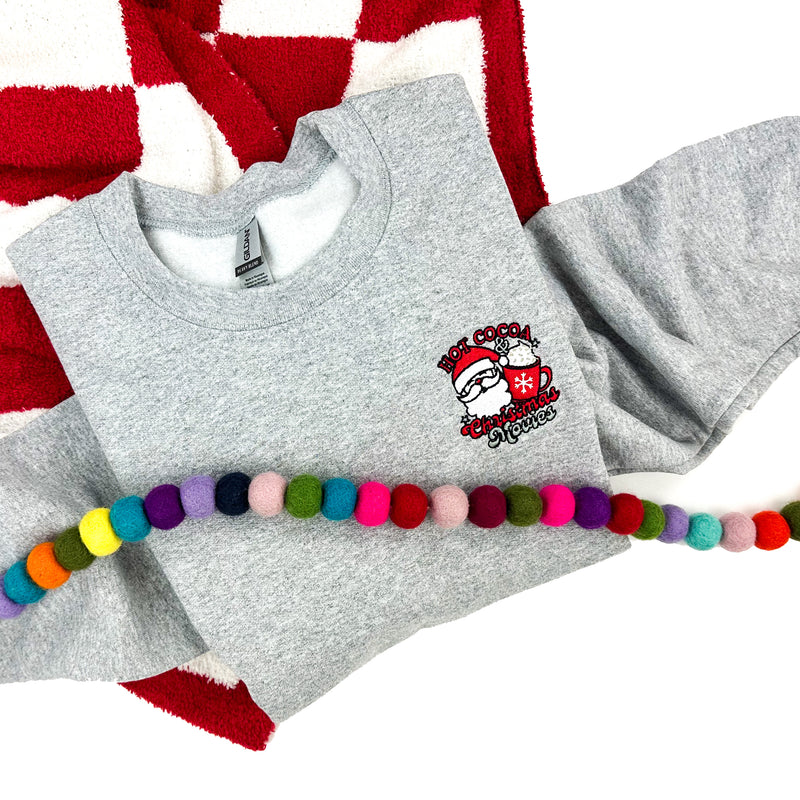 Embroidered BASIC Fleece - Gray - Hot Cocoa And Christmas Movies