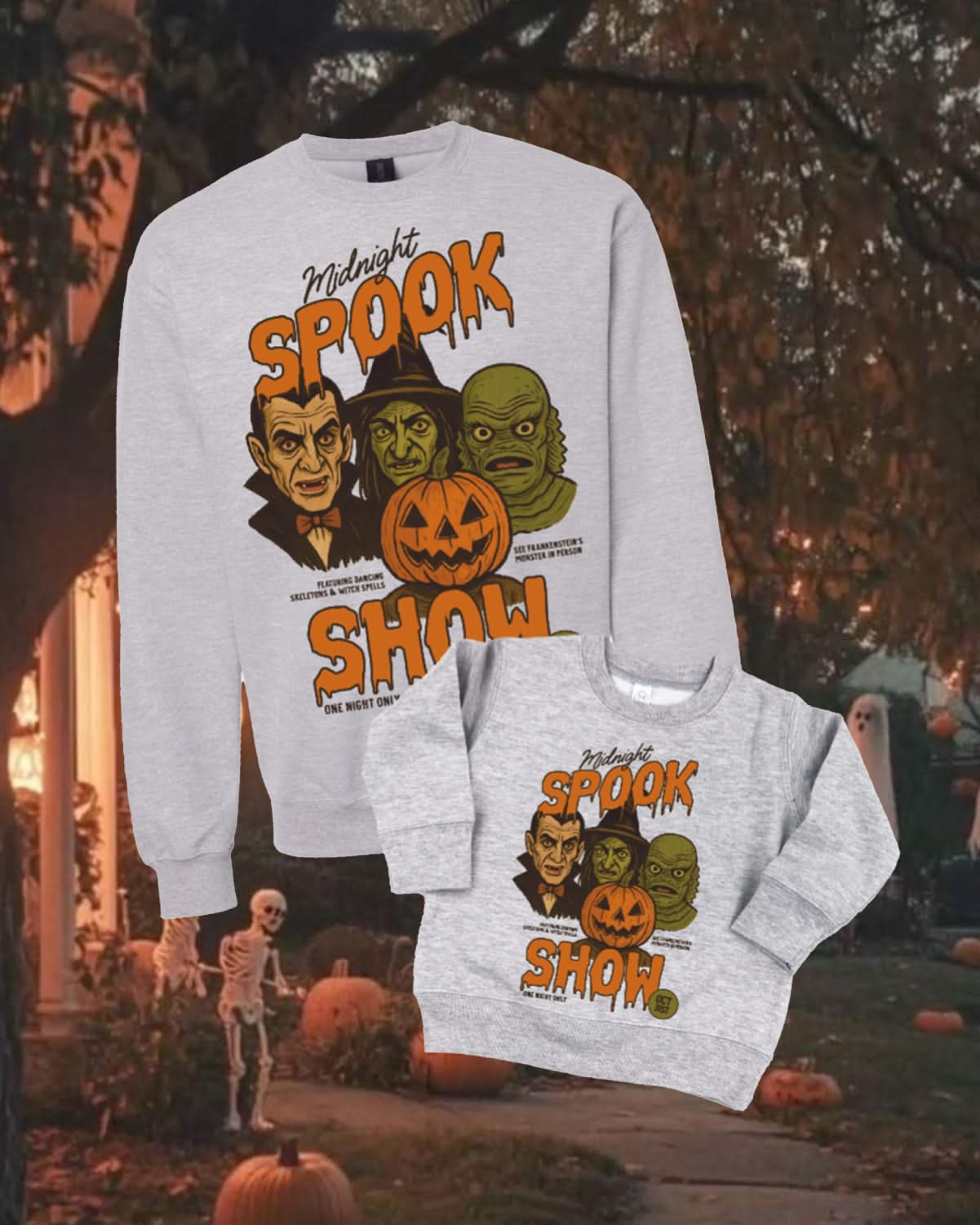 Midnight Spook Show - Set of 2 Gray Basic Fleece Sweaters Little Mama Shirt Shop