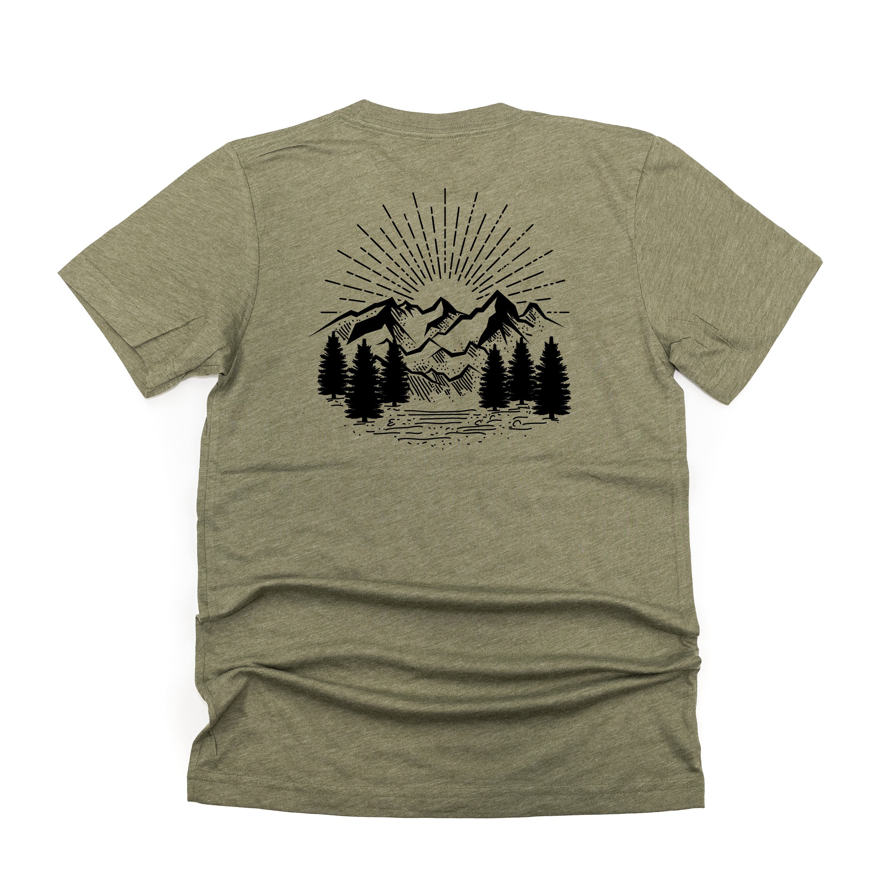 Dad w/ Mountains - Mountain Scene (pf&b) - Unisex Tee Little Mama Shirt Shop