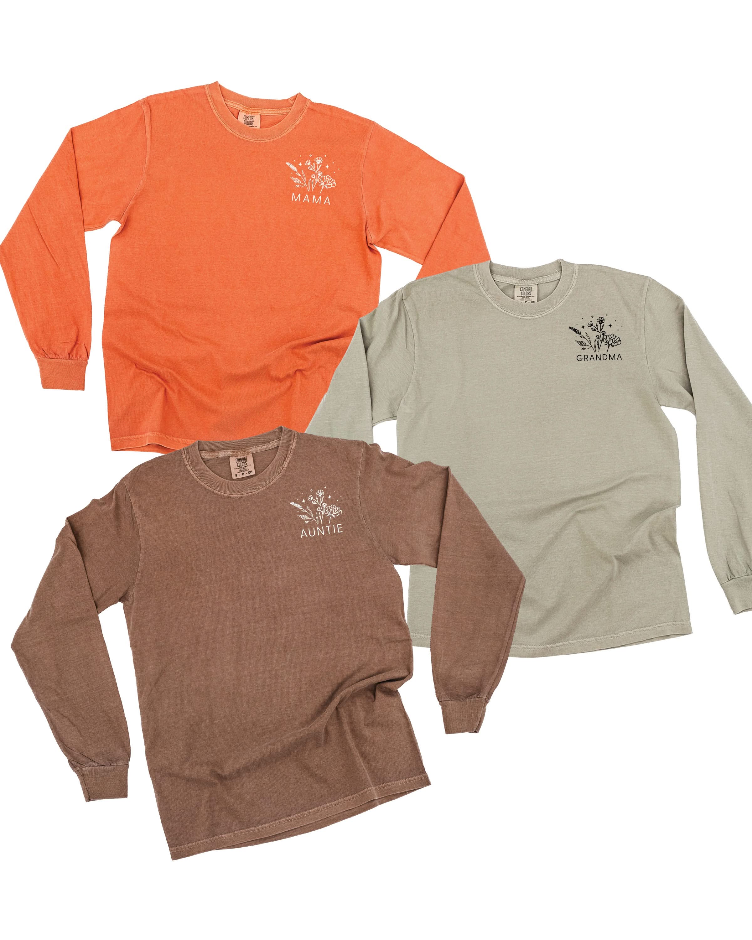 "_____" - Bouquet (pocket) - (Choose Your Name) - Long Sleeve Comfort Colors Tee Little Mama Shirt Shop