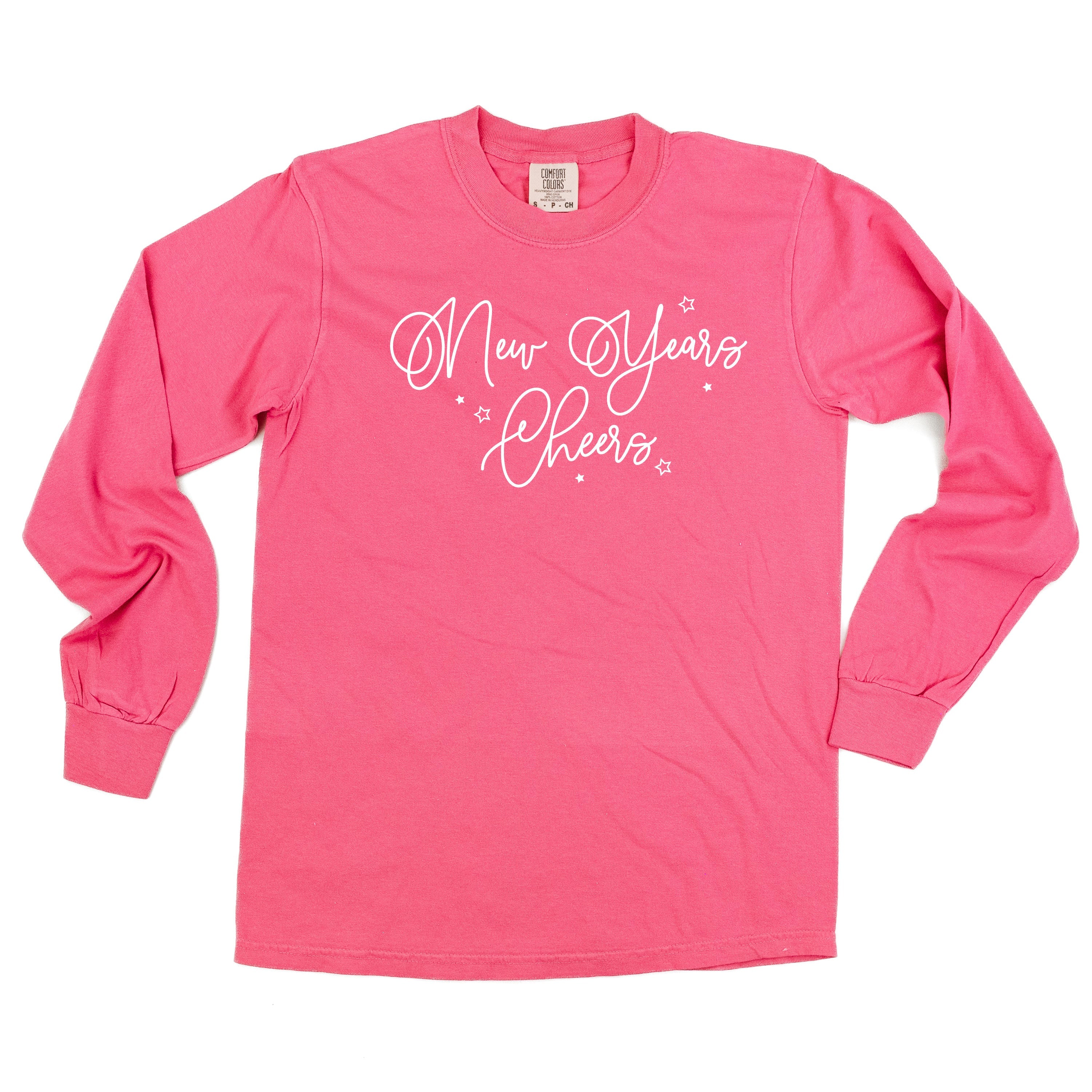 New Years Cheers - Stars/Script - LONG SLEEVE Comfort Colors Tee Little Mama Shirt Shop