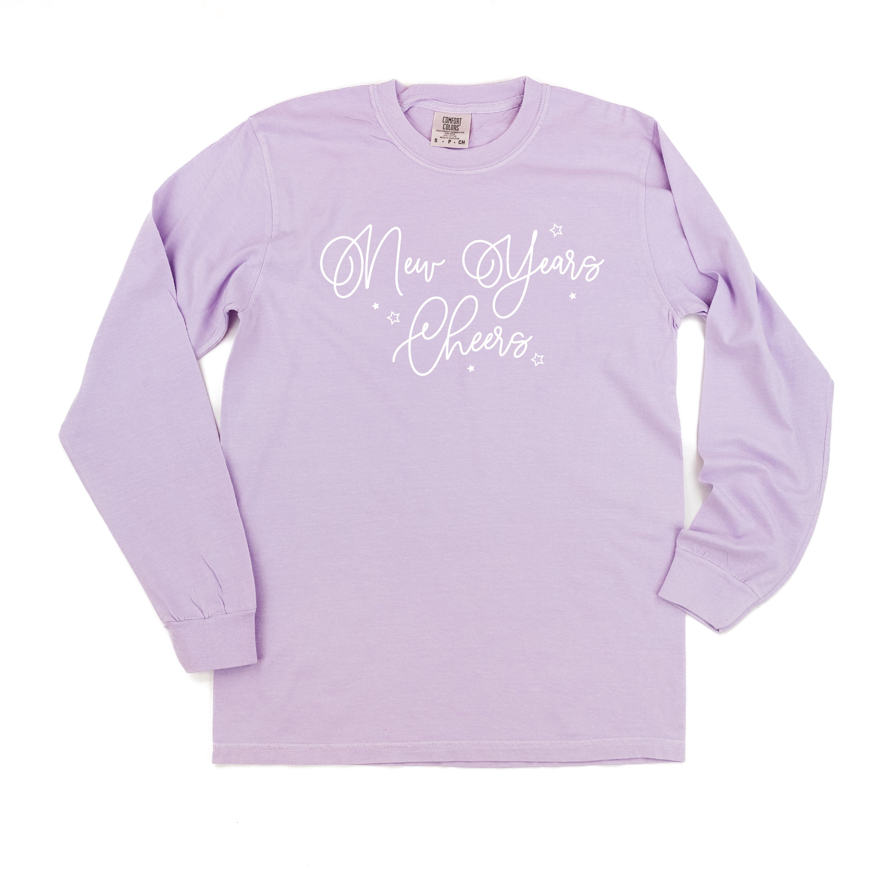 New Years Cheers - Stars/Script - LONG SLEEVE Comfort Colors Tee Little Mama Shirt Shop