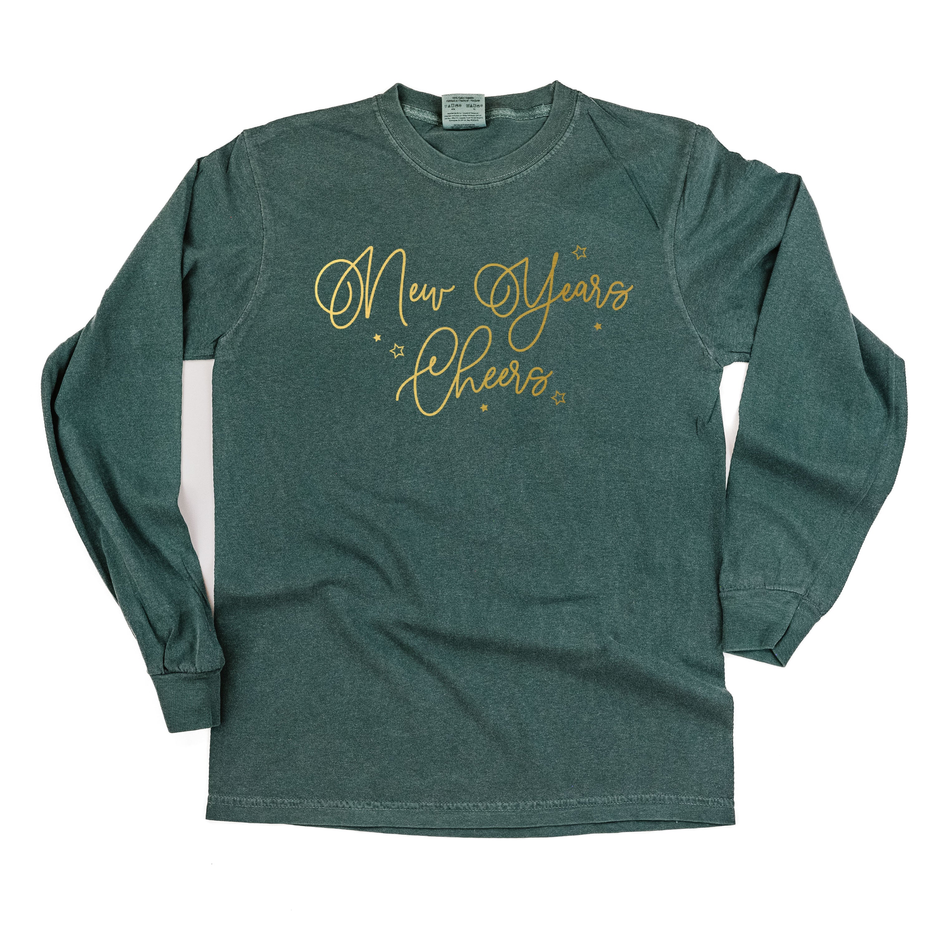 New Years Cheers - Stars/Script - LONG SLEEVE Comfort Colors Tee Little Mama Shirt Shop