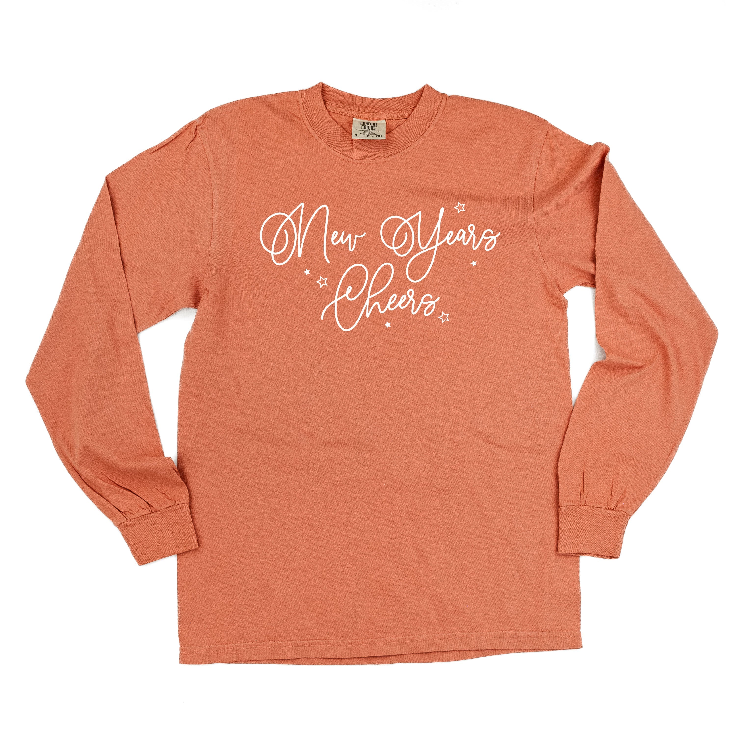 New Years Cheers - Stars/Script - LONG SLEEVE Comfort Colors Tee Little Mama Shirt Shop