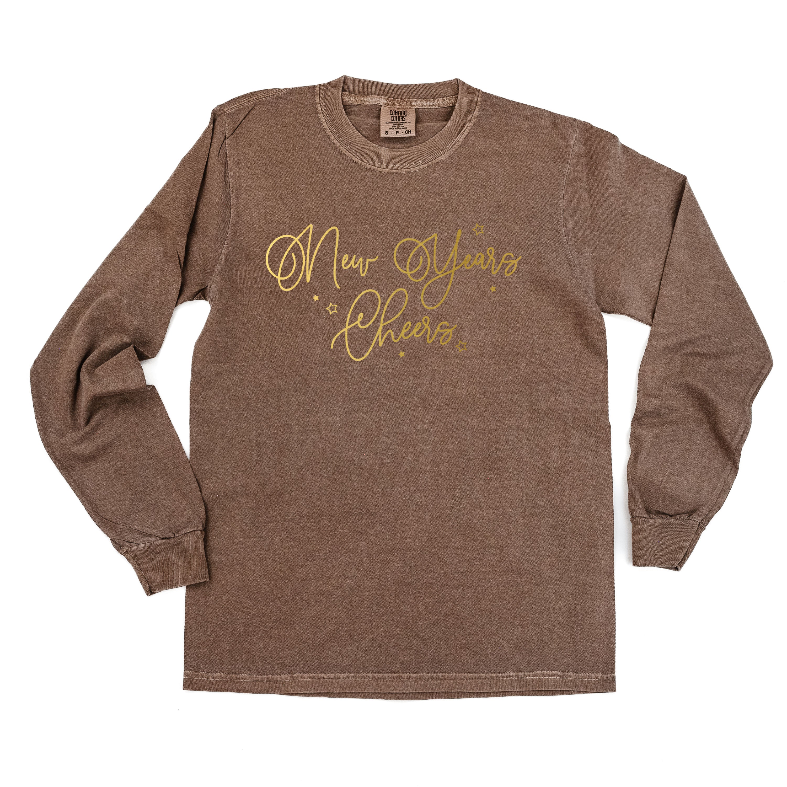 New Years Cheers - Stars/Script - LONG SLEEVE Comfort Colors Tee Little Mama Shirt Shop