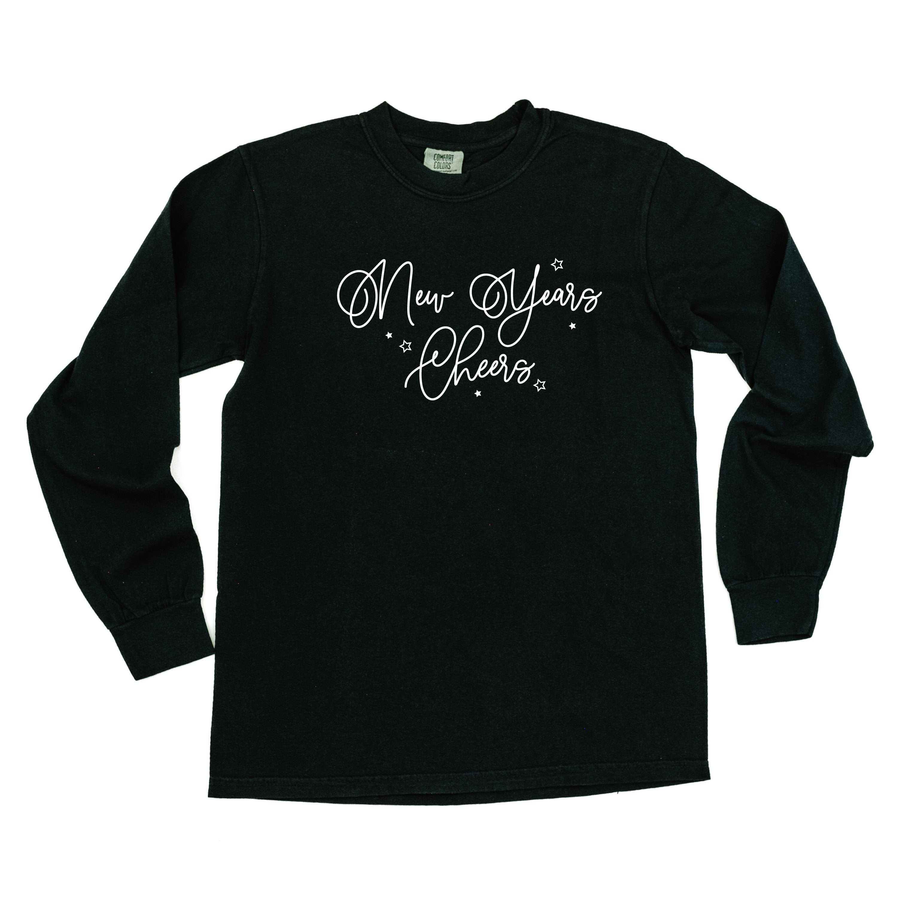 New Years Cheers - Stars/Script - LONG SLEEVE Comfort Colors Tee Little Mama Shirt Shop