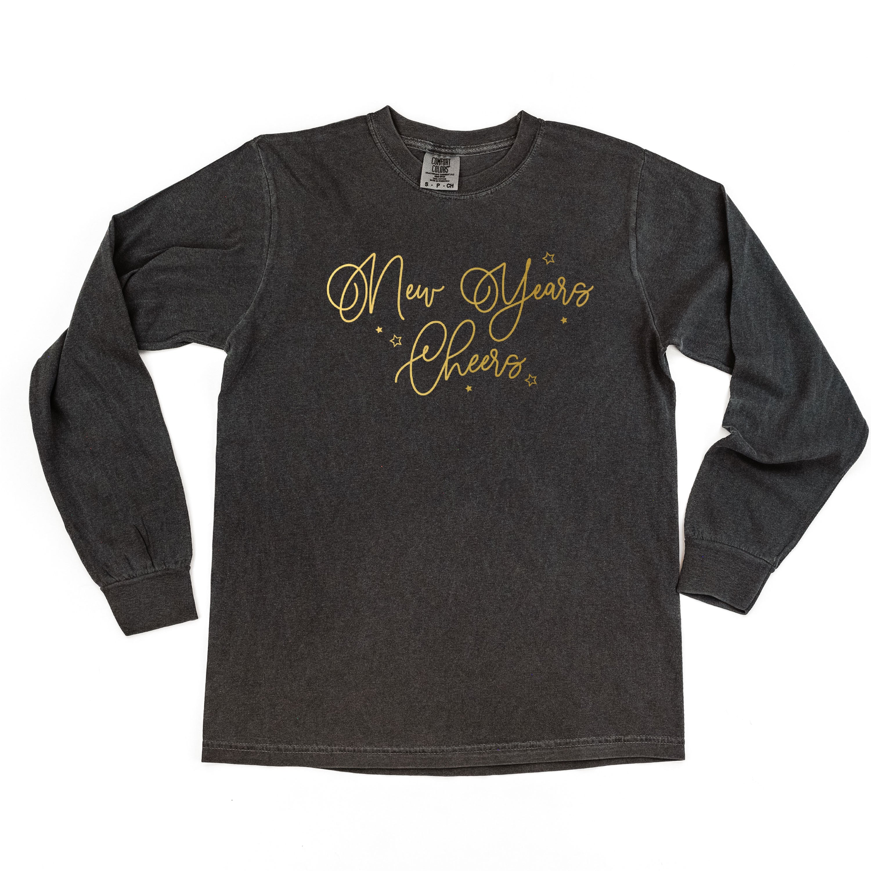 New Years Cheers - Stars/Script - LONG SLEEVE Comfort Colors Tee Little Mama Shirt Shop